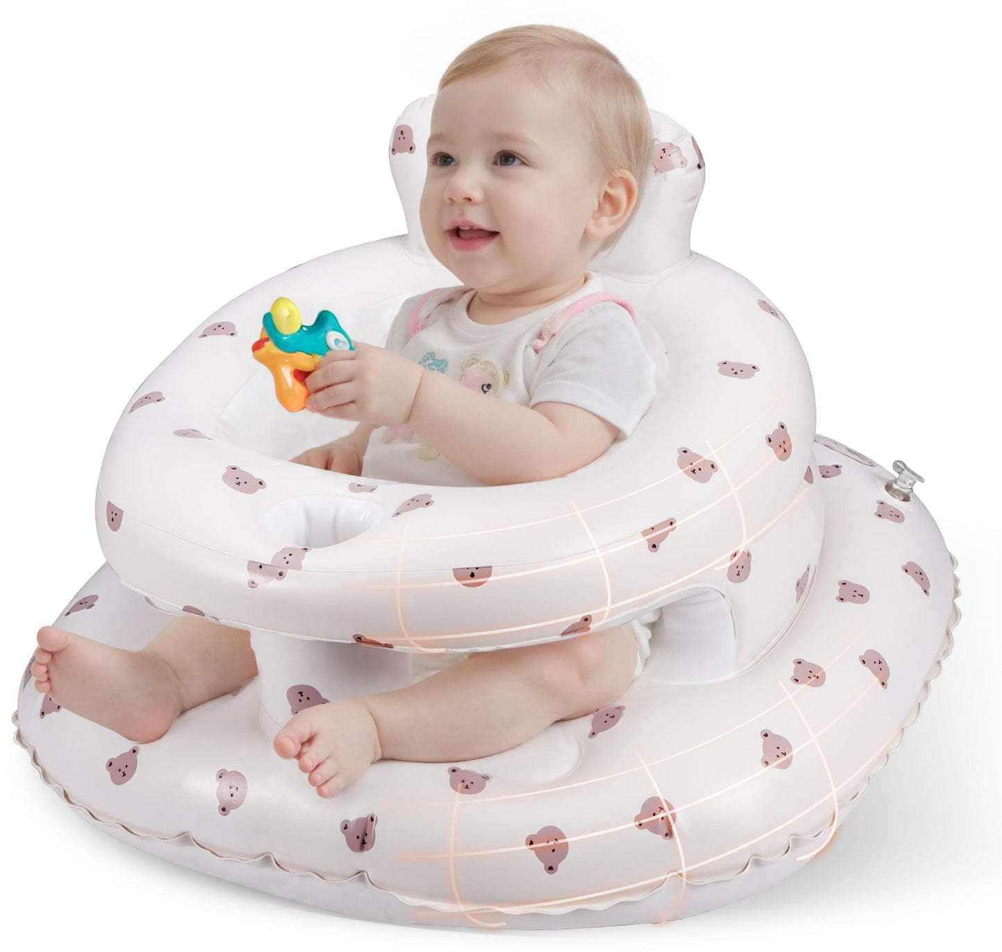 Inflatable Baby Seat for Babies 3–36 Months, Aloxina Sit Me Up Floor Chair with Built-in Air Pump, Extra-Wide Base & Anti-Tip Support, Infant Chair for Sitting & Feeding – Bear
