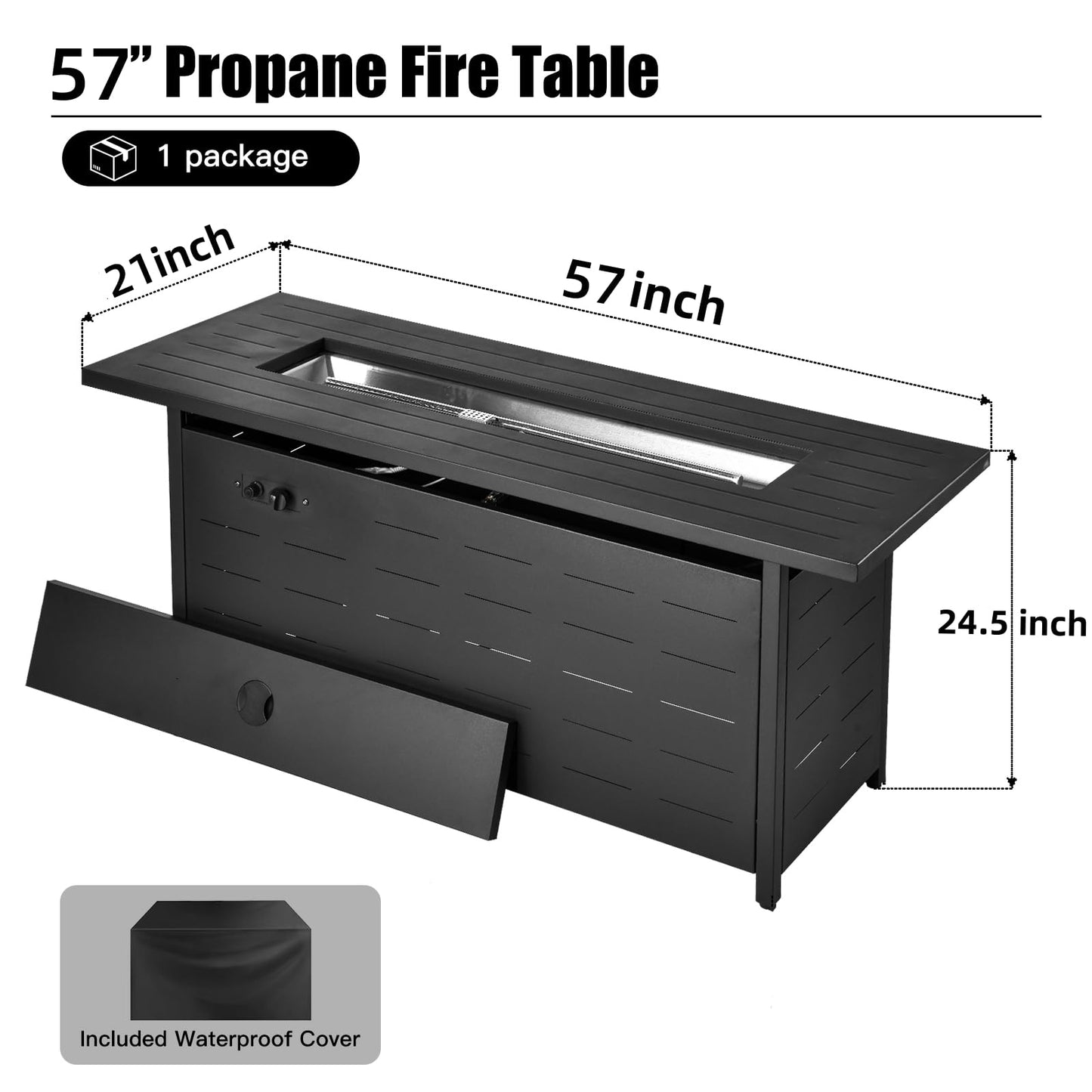 EcoNook 57 inch Propane Fire Pit Table,50000 BTU Gas Fire Pits Table with Lid & Lava Rock & Waterproof Cover, Outdoor Propane Firepit for Dining or Party, Outside, Patio, Garden, Yard