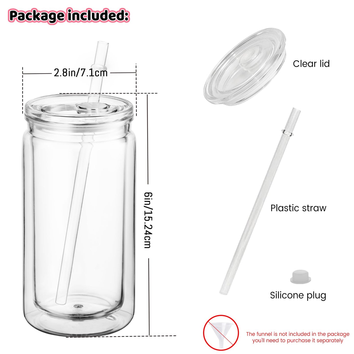 Cuguords 20 Pack Bulk 16oz Snow Globe Tumblers with Lids, Straws & Plugs, Double Wall Acrylic Plastic Cups, Pre-Drilled Hole DIY Snowglobe Tumbler Supplies, Clear Vaso Para Decorar con Glitter