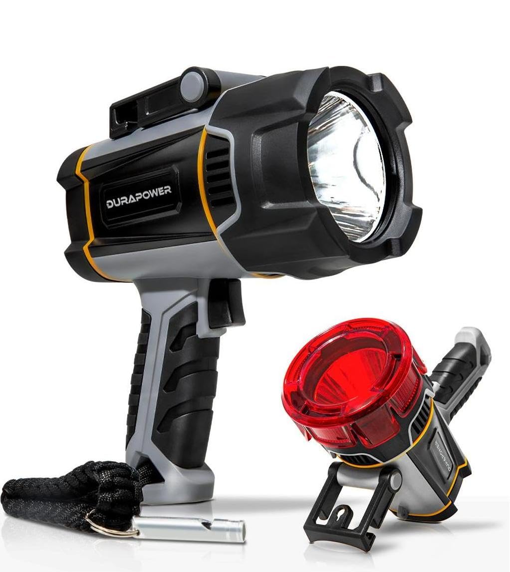 Durapower Rechargeable Spotlight with High Lumen, IP67 Waterproof Spotlight Flashlight, Long Lasting Portable Handheld Spot Light for Marine Boat Hunting