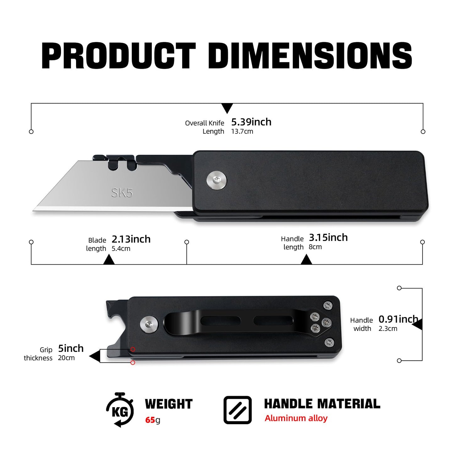 cckk Aluminium Utility Knife, Unique way of unfolding, Lightweight All Metal Folding Box Cutter with clip, Quick Change Blade Razor Knife,Ideal Gifts for Men Women, with 10 Extra Blades