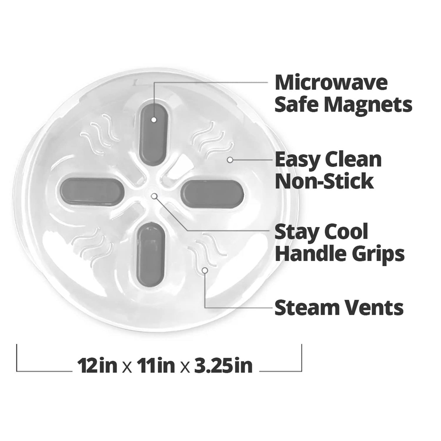HOVER COVER Magnetic Splatter Cover, 12-Inch Clear BPA-Free Food Lid, Vented Plate Guard with Steam Vents, Anti-Splash Microwave Lid - Heather Gray