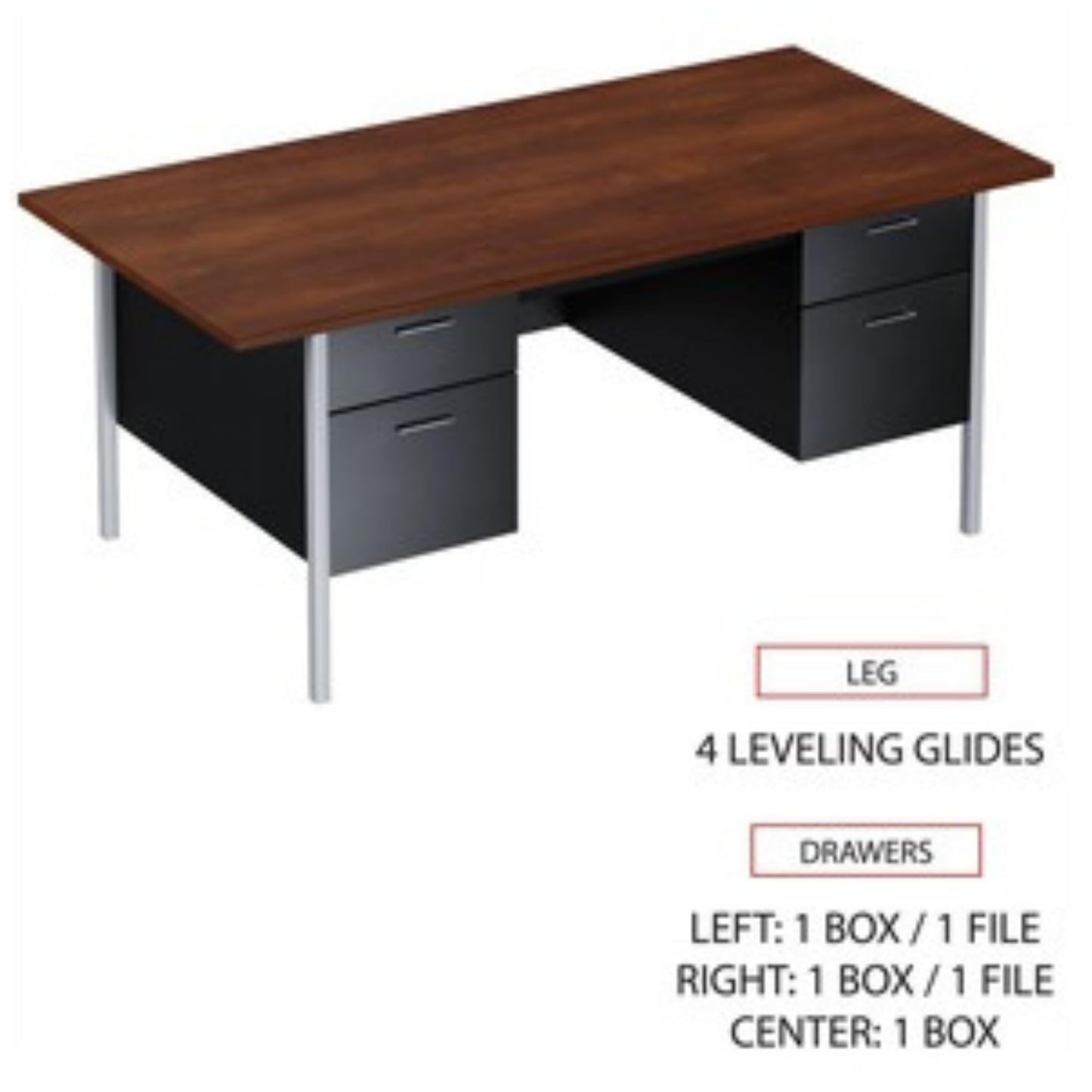 Alera Double Pedestal Steel Desk, 72" X 36" X 29.5", Mocha/Black