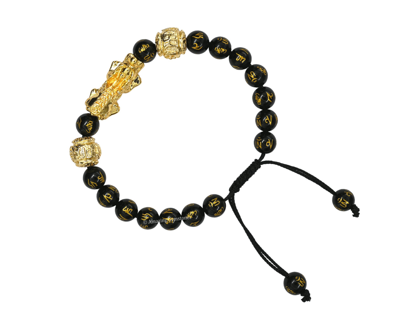 Amazing Gemstone Black Obsidian Pixiu Bracelet for Women Men's Gifts - Protection Healing Crystal Bracelet - 8mm Gemstone Beaded Adjustable Bracelet Pulseras Para Hombres Mujer Stocking Stuffers