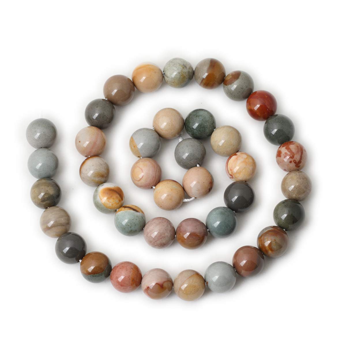 CHEAVIAN 35PCS 10mm Natural USA Picture Stone Gemstone Round Loose Beads for Jewelry Making DIY Findings 1 Strand 15"