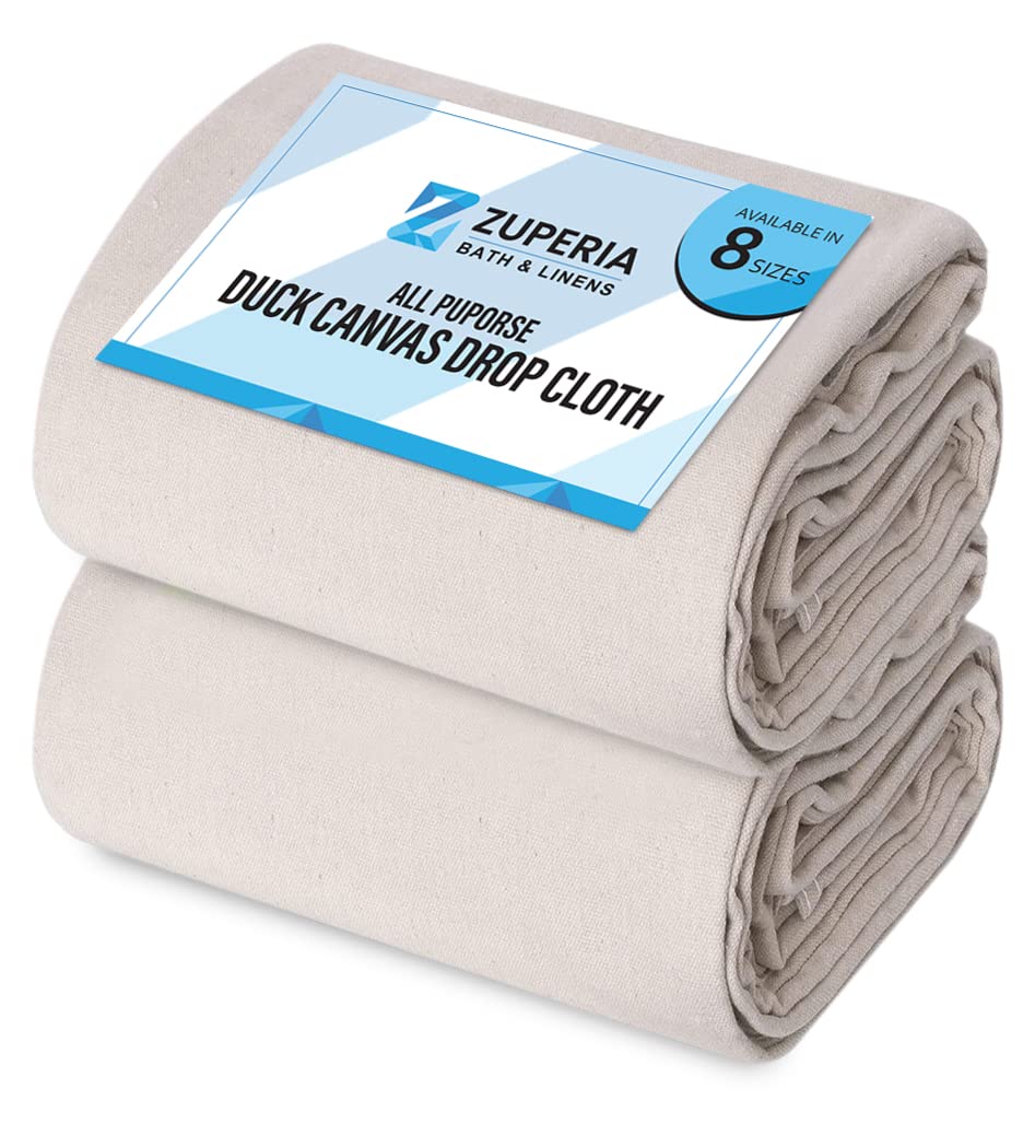 ZUPERIA Canvas Drop Cloth (Size 4 x 15 Feet - Pack of 2) - Pure Cotton Painters Drop Cloth for Painting, Furniture & Floor Protection - All Purpose Thick Canvas tarp with Double Stitched Edges