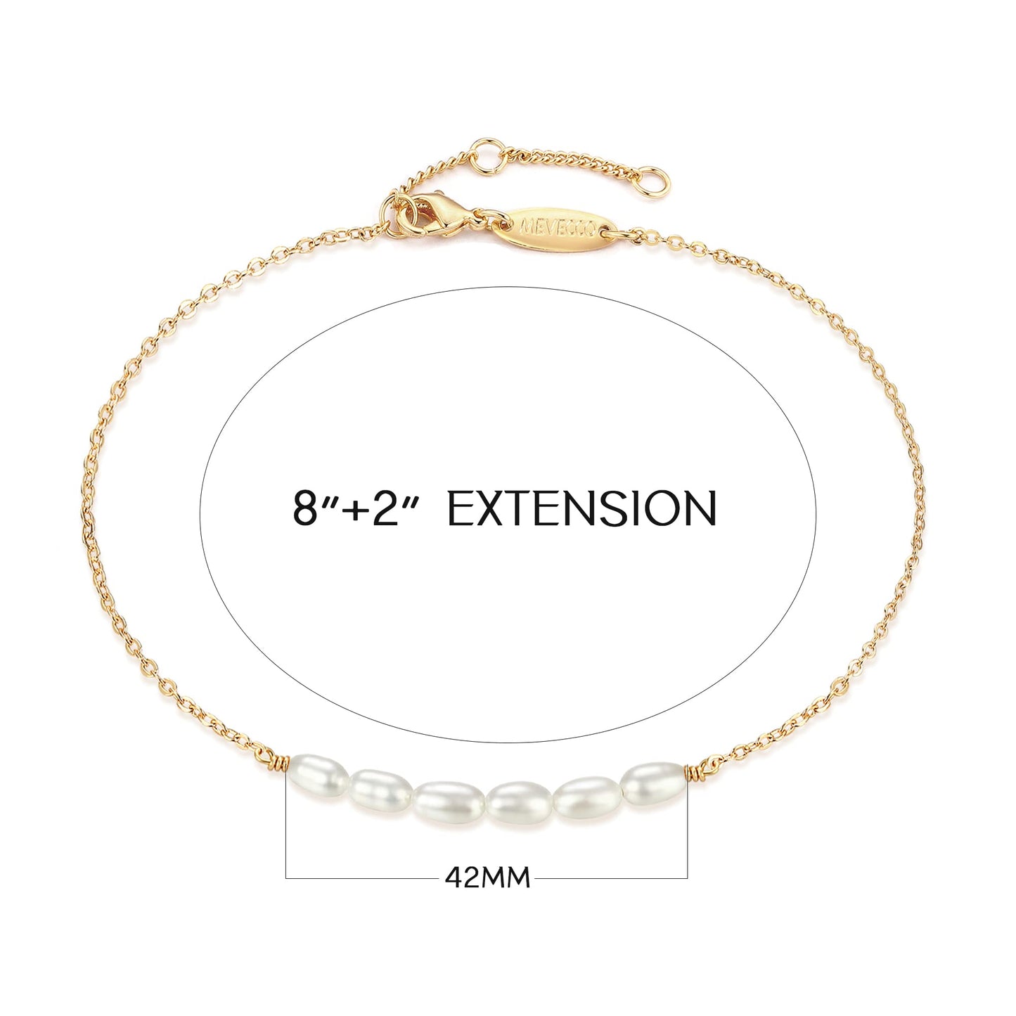 MEVECCO Women Gold Anklet Boho Delicate Handmade 18k Gold Plated Dainty Beach Pearl Foot Chain Ankle Bracelet Adjustable Wafer Anklet for Women ANK-Pearl