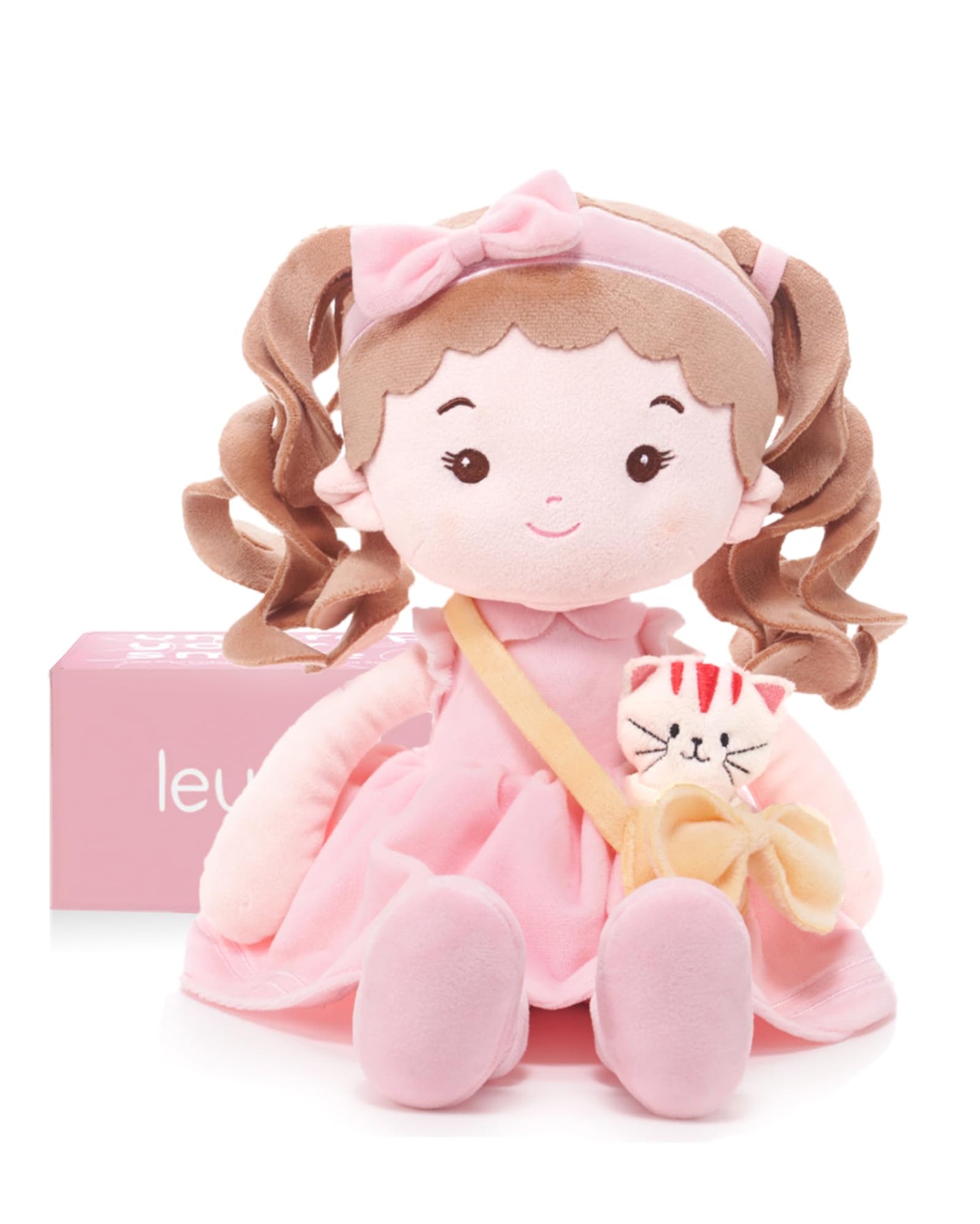 LeyaDoll Soft Baby Doll Toys (16''), My First Baby Rag Doll for 1 Year-Old Girl Birthday Gift, Christmas Plush Toys Gift for Toddler Kids Infants-Daydream-Mia-and-Her-Pet-Cat