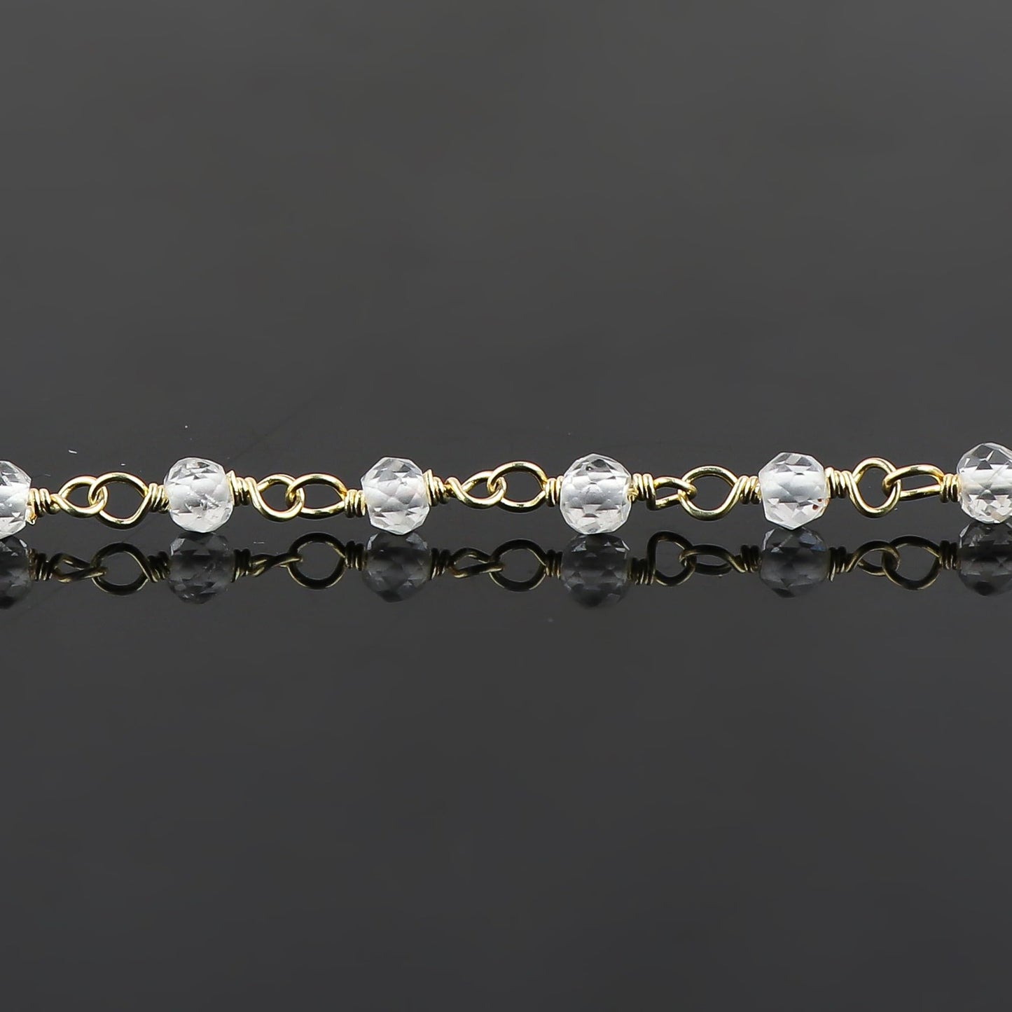 JOR Natural White Topaz Beaded Rosary Anklet, Handmade Craft, Anklet Beads Bracelet, Chakra Healing Anklet, Gemstone Women Jewelry, Dainty Gold Plated Anklet 9 inch + 2 inch (1pcs)