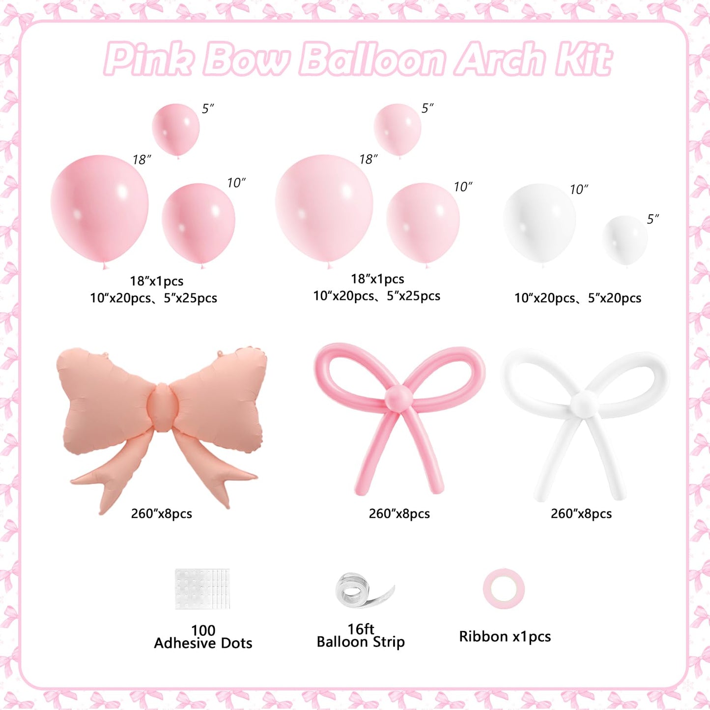 Coquette Birthday Decorations, 149 Pcs Pink and White Bow Balloon Garland Arch Kit for Wedding Bridal Baby Shower Bachelorette Party Decorations