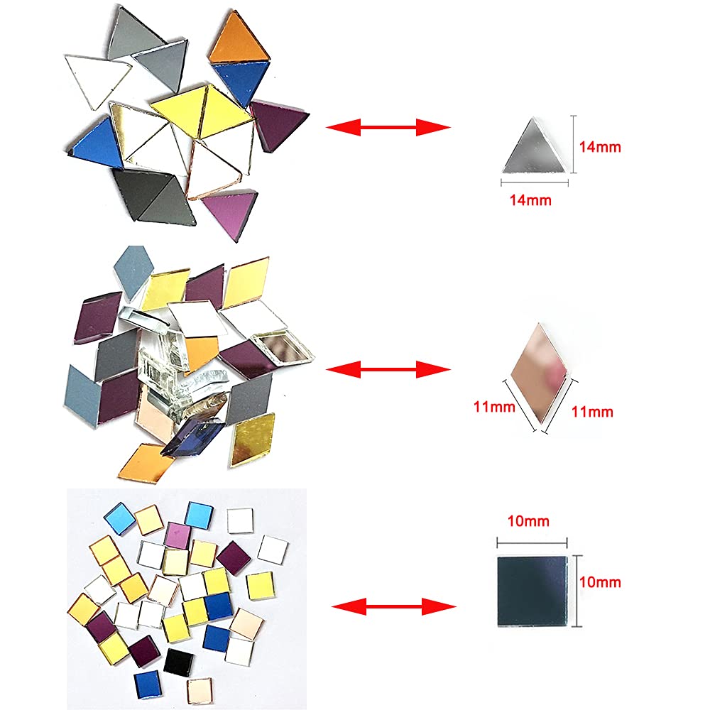 Mollytek Assorted Mirror Mosaic Tile Triangle, Square, Rhombus Shapes Stained Glass Mosaic Tiles for Crafts Mosaic Chips Pieces for Plates,Picture Frames,Flowerpots,Handmade Jewelry -780g/27.51 Ounce