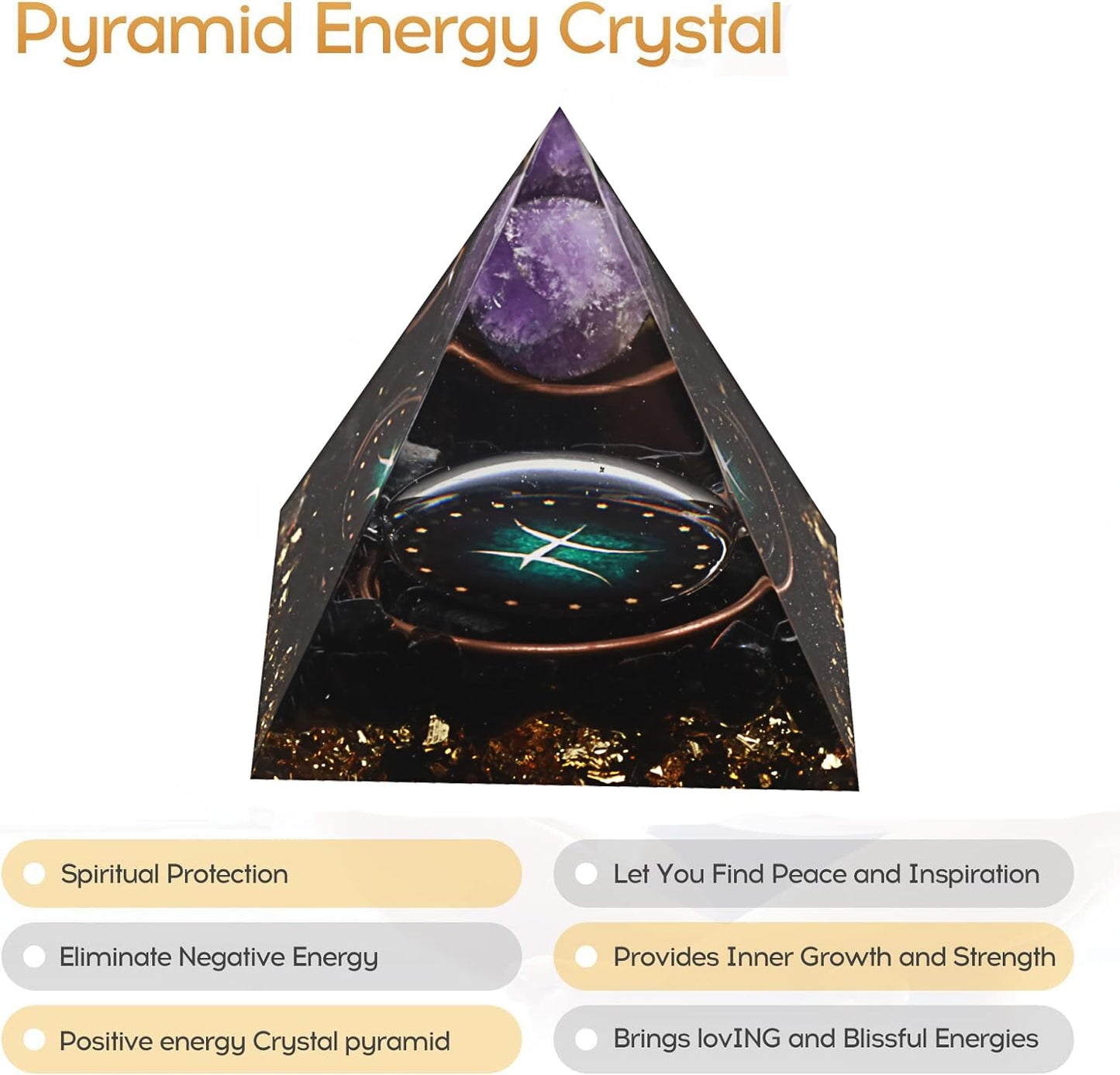 12 Zodiac Orgone Crystal Pyramid, Natural Amethyst with Obsidian,Healing Crystals Pyramid for Protection Chakra, Unique Constellation Pyramid for Positive Energy, Healing Money Health(Pisces)