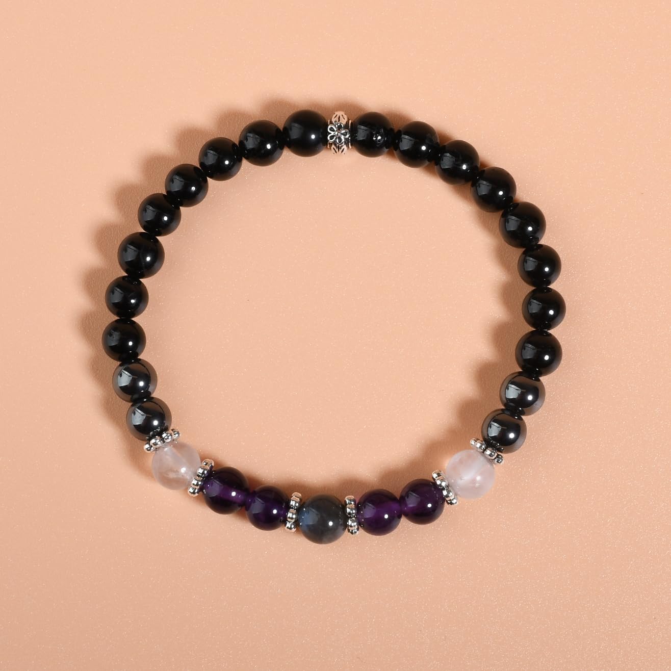 Gracayfr Empath Protection Bracelet Black Tourmaline Hematite Amethyst Rose Quartz Labradorite Beaded Transformation Emotional Healing Crystal Items Jewelry Halloween Christmas Day Gifts For Women Five