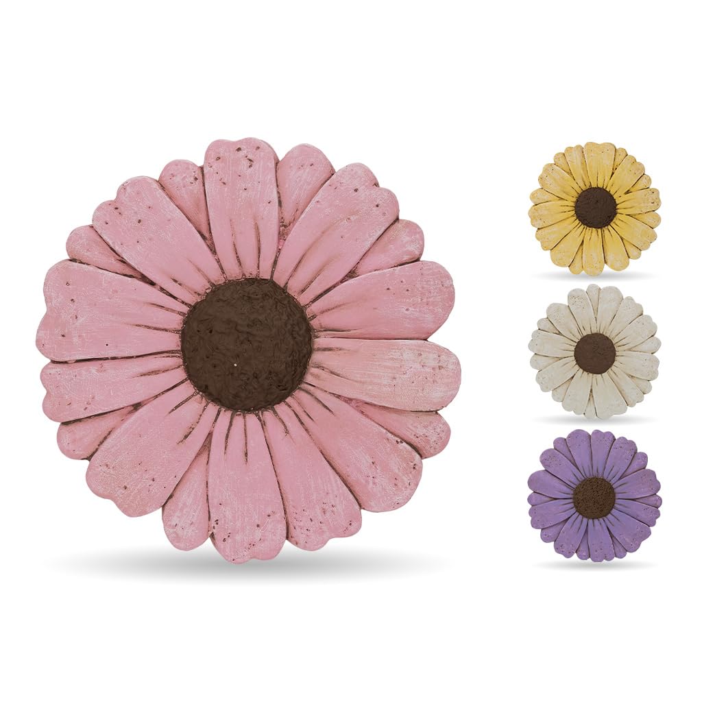 Landoraloria Cement Flower Stepping Stone 10” Daisy Garden Path Stone for Yard & Walkway Handcrafted Non-Slip Outdoor Patio Decor Weather-Resistant Cement Stone (Pink)