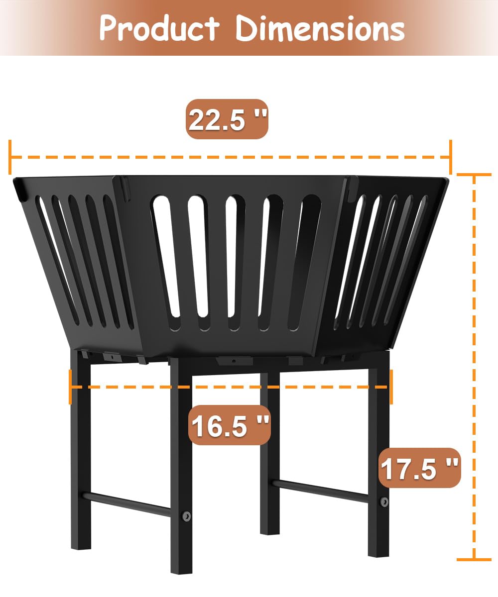 Waaliji 22.5 Inch Portable Hexagon Fire Pit with Travel Bag — Heightened Smokeless Design Outdoor Wood Burning Fire Pit for Camping, Backyard, Patio, Bonfire, Picnic and BBQ, Vertical Hollow Style