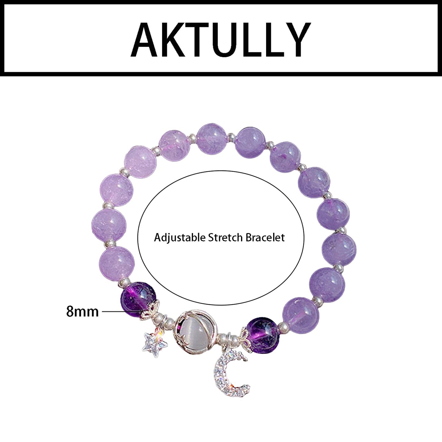 Aktully Crystal Healing Bracelets for Women Stars Moon Planet Bracelet Amethyst Healing Beaded Bracelets Lucky Energy Chakra Beads Bracelet for Women (Purple)