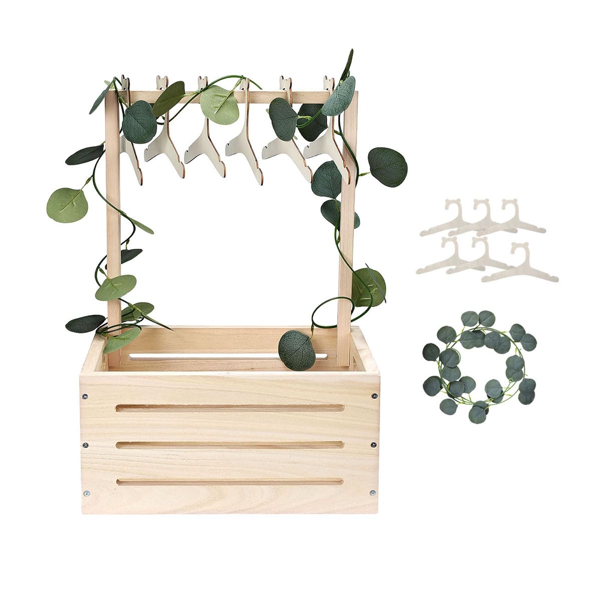 GaliGali Wooden Baby Shower Crate Closet, Newborn Gift Basket with Handle and Hanger Garland, Gender Reveal Storage Box, Personalized Baby Gift for Pregnant New Parents NO.LPL Wood-S
