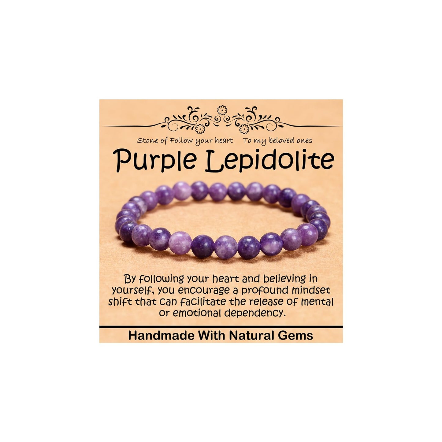 CHCCOYE 6mm Natural Healing Gemstone Bracelet Handmade Yoga Stretch Elastic Bracelet Stress Relief Crystal Jewelry for Men and Women (6mm, Purple Lepidolite)