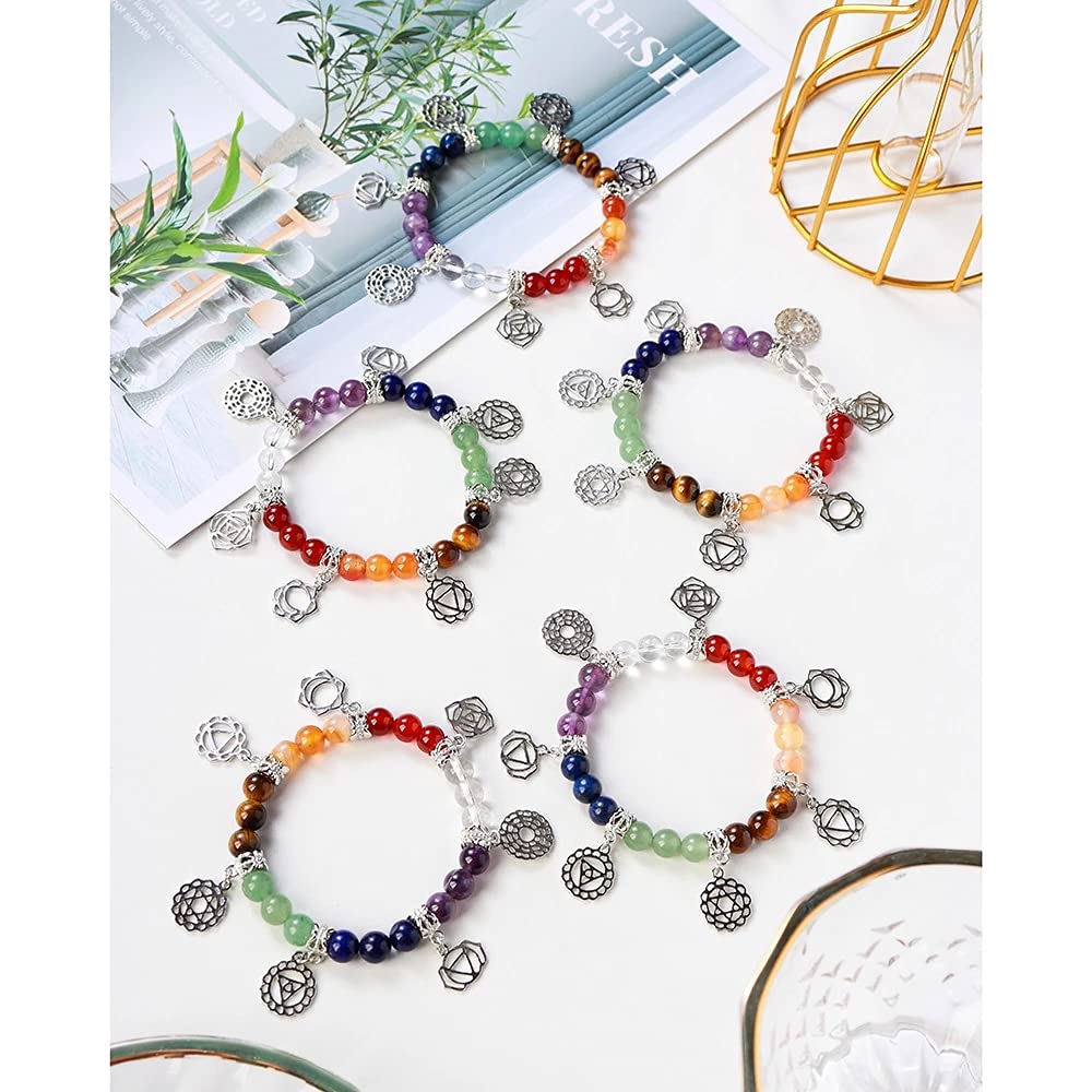 AITELEI 7 Chakra Healing Bracelets with Real Stones Gemstone Healing Chakra Bracelet Yoga Meditation Bracelets for Protection, Energy Healing