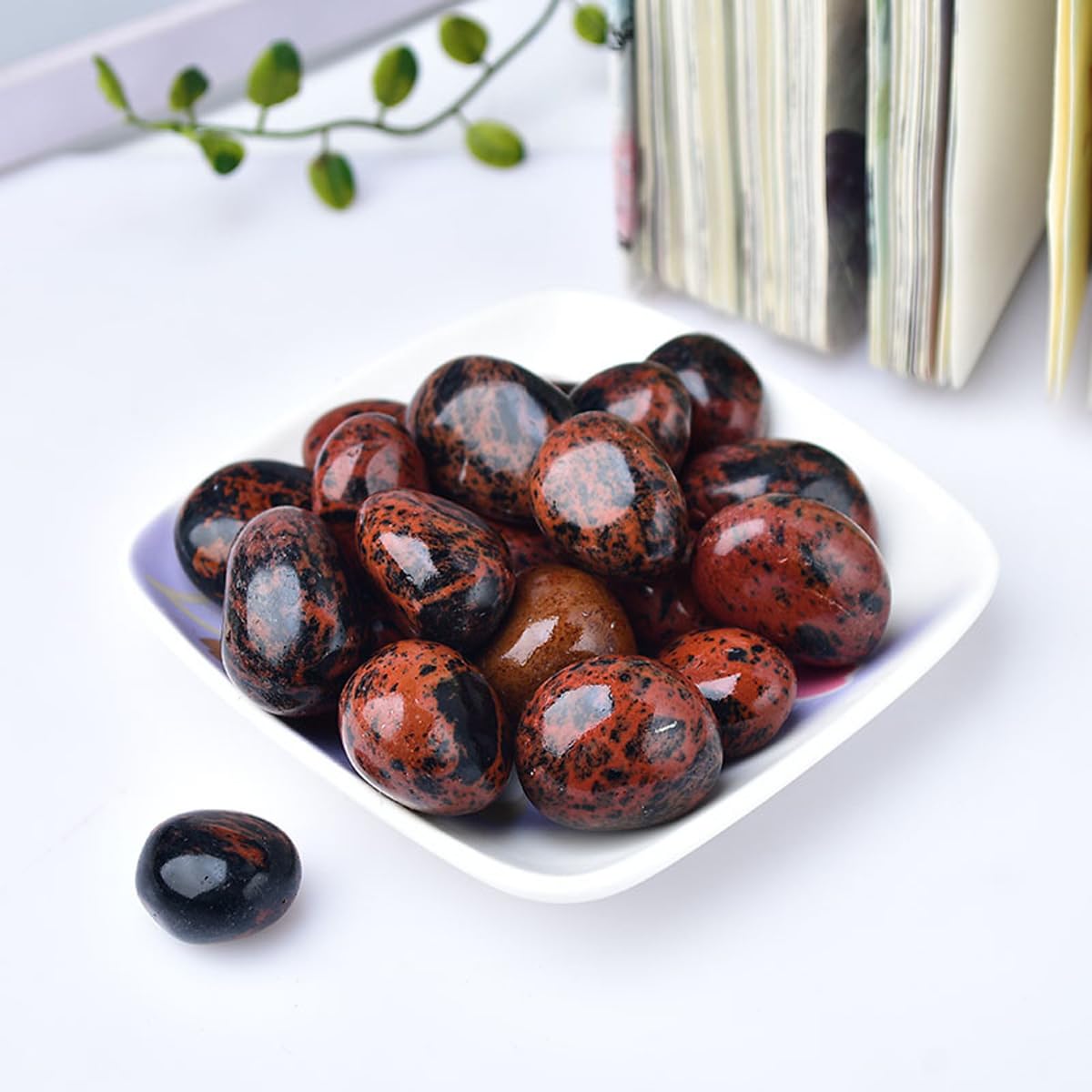Erliway Red Obsidian Healing Crystal Stones, 1.25-2.0" Large Reiki Healing Gemstones Natural Tumbled Polished Stones for Energy Witchcraft Therapy Meditation