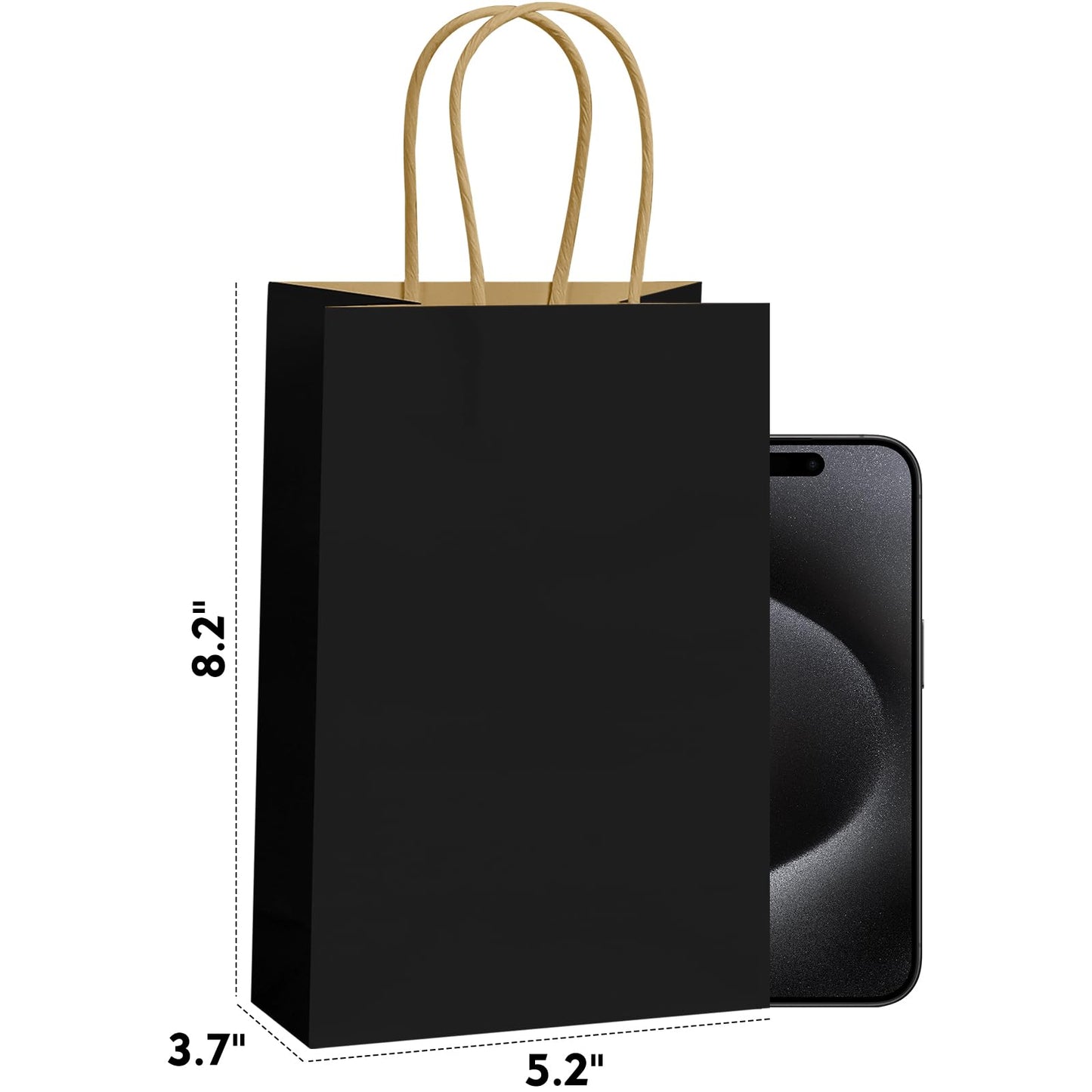 REMTAP Gift Paper Bags 5.9×3.2×8.2 50Pcs Kraft Bags with Handles Bulk Gift Bags for Wedding Party Craft Retail Packaging, Shopping, Party Favor, Retail Bag (Black-S-50pcs, 5.9×3.2×8.2)