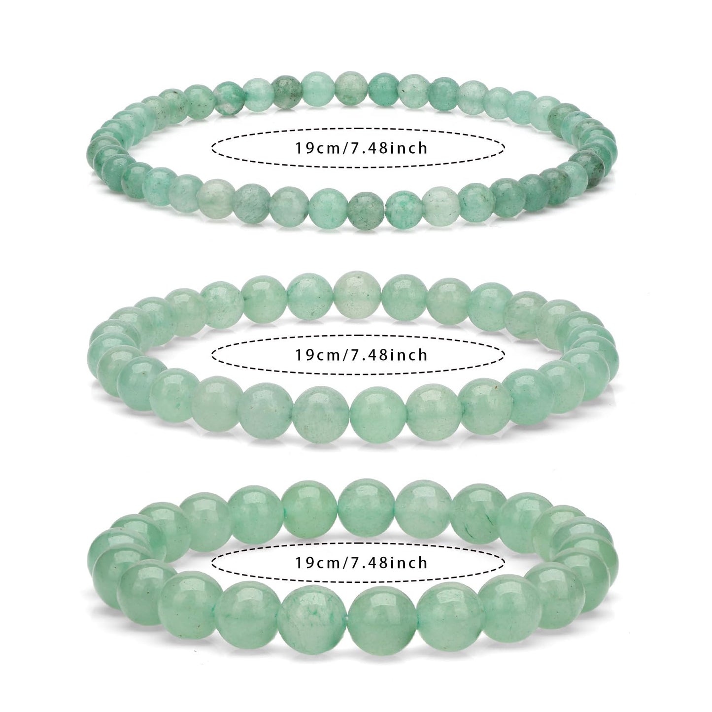 Risyfjew 4MM Handmade Green Aventurine Natural Gemstone Stretch Elastic Bracelet,PE Film Anti-oxidation Packaging Natural Stone Crystal Healing Power Energy Gifts for Adult