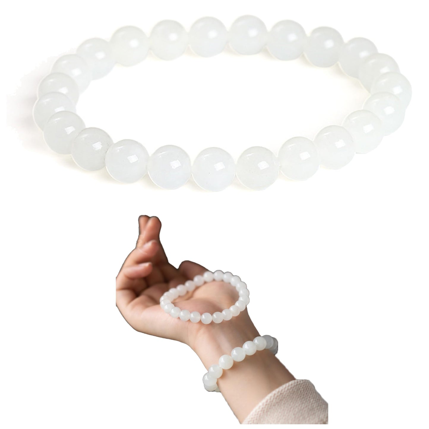 Cryhand White Jade Bracelets For Men Protection Healing Crystal Bracelet For Women Spiritual Charms Stretchy 8mm Beaded Lucky Handmade Anxiety Braceletss