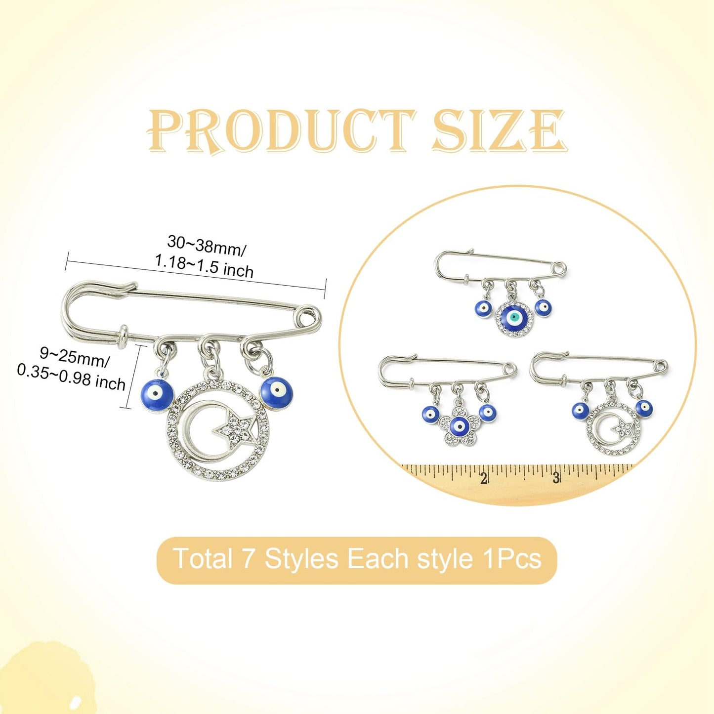 Gythara 7 pcs 7 Styles Blue Evil Eye Theme Alloy Resin Kilt Safety Pins Brooch Turkish Heart Lucky Eye Ball Pins for DIY Jewelry Clothes Scarf Backpack Hat Jackets Craft