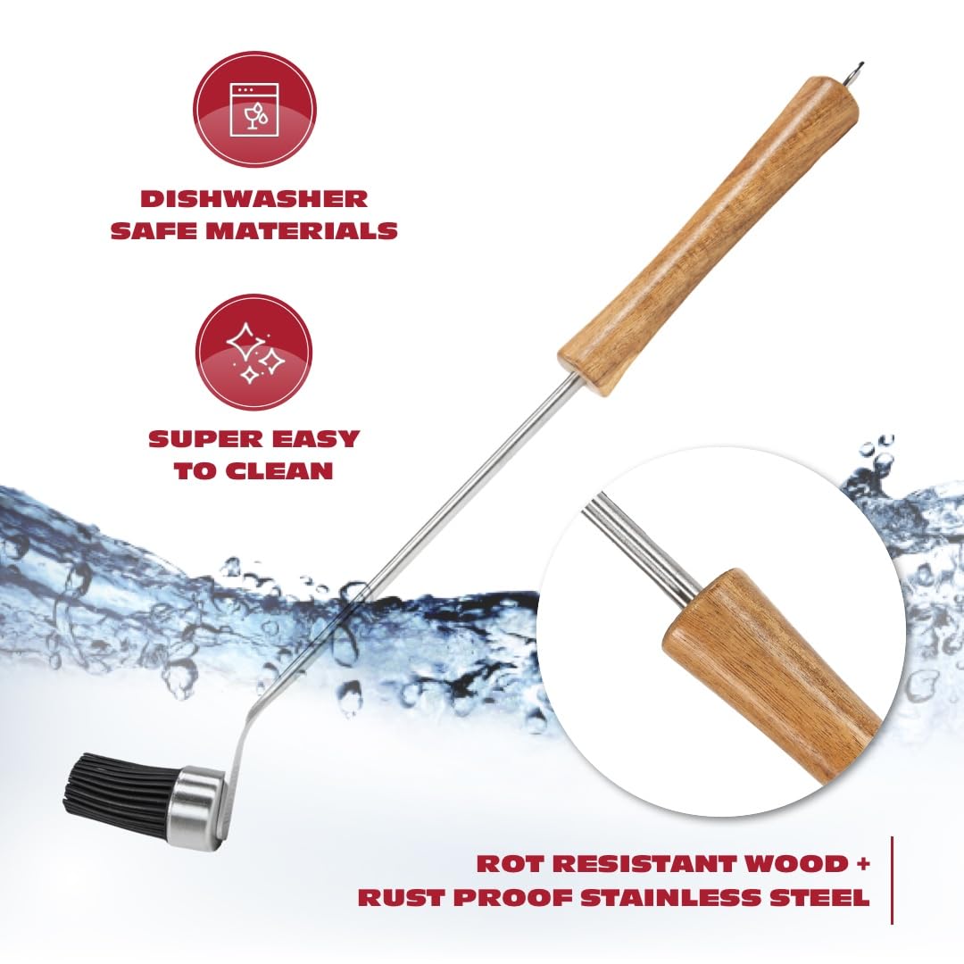 BBQ-AID Basting Brush for Grilling 400°F Heat Resistant BPA Free Silicone Bristles, Long Handle Grill Basting Brush, Acacia Wood+Stainless Steel, Dishwasher Safe, Basting Brush for Smoker & Grill