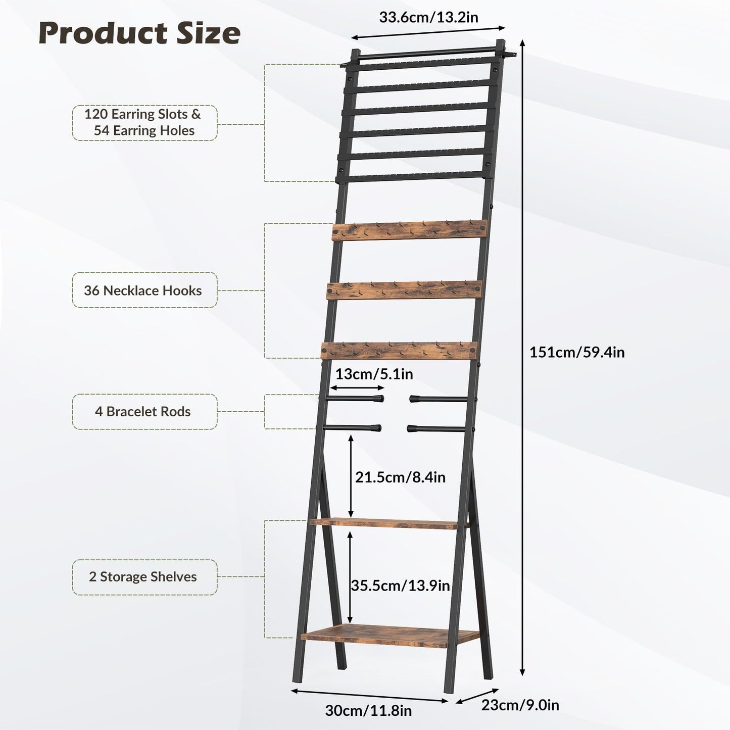 NOVIMANGO Jewelry Stand Floor Standing Jewelry Holder Organizer Jewelry Organizer Stand with Necklace Holder Earring Organizer Freestanding Jewelry Armoire for Watches, Rings, Bangle
