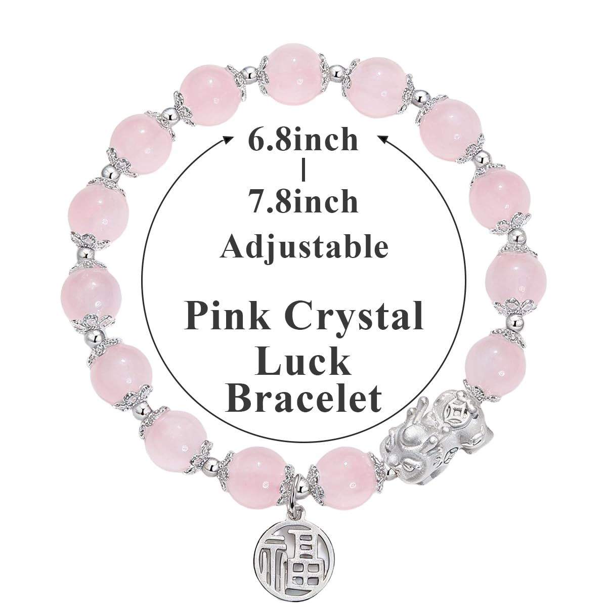 SoulPulse Lucky Pixiu Feng Shui Money Bracelet to Attract Wealth and Money,Elastic Pink Crystal Beaded Bracelets for Women Men,Fashion Charm Bracelet used for Work,Casual and Daily Wear