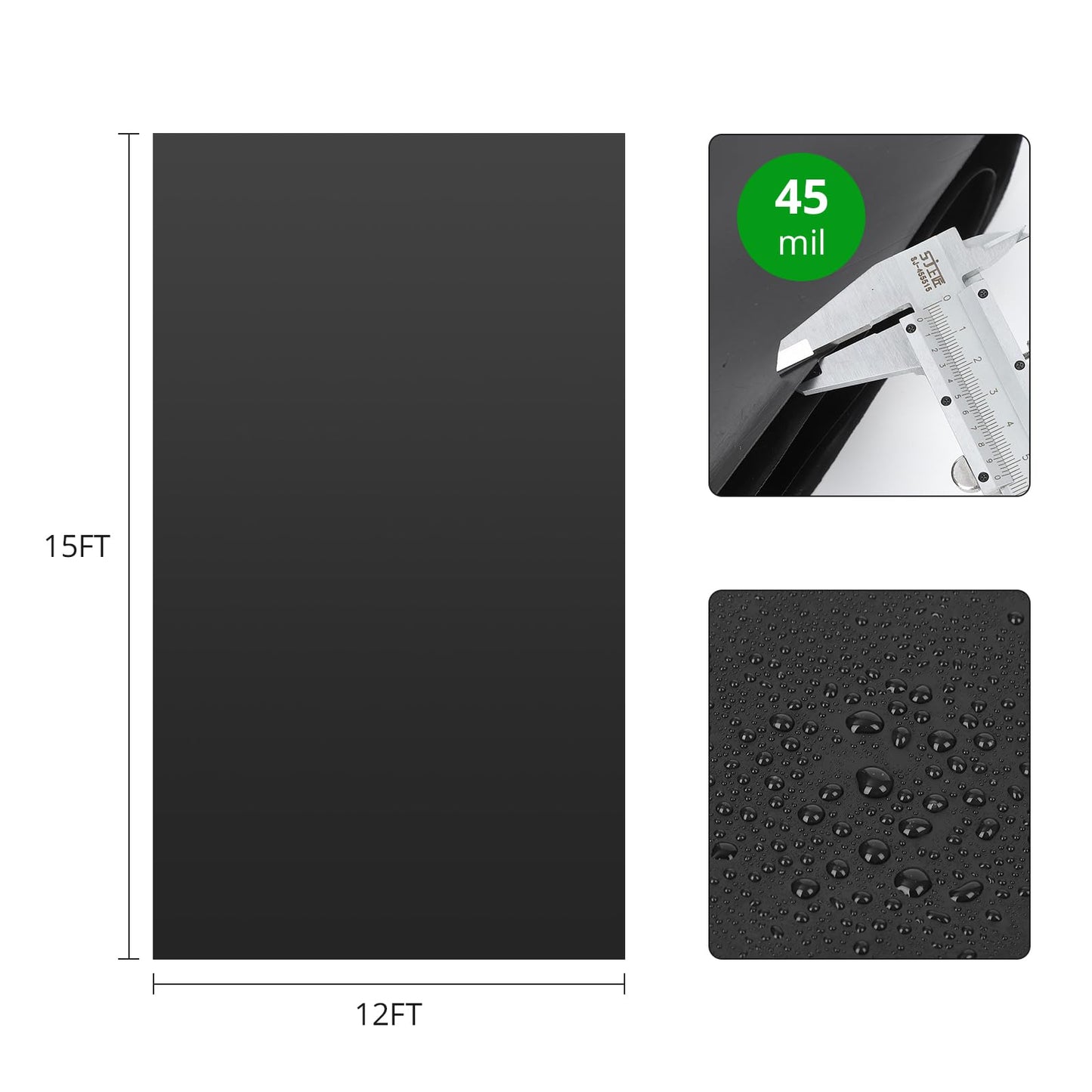 Garvee 12X15FT 45 Mil EPDM Pond Liner - Durable Fish-Safe Rubber Liner for Outdoor Ponds, Waterfalls, Koi Ponds and Landscaping, Puncture Resistant, UV Proof, Flexible Heavy-Duty Water Barrier