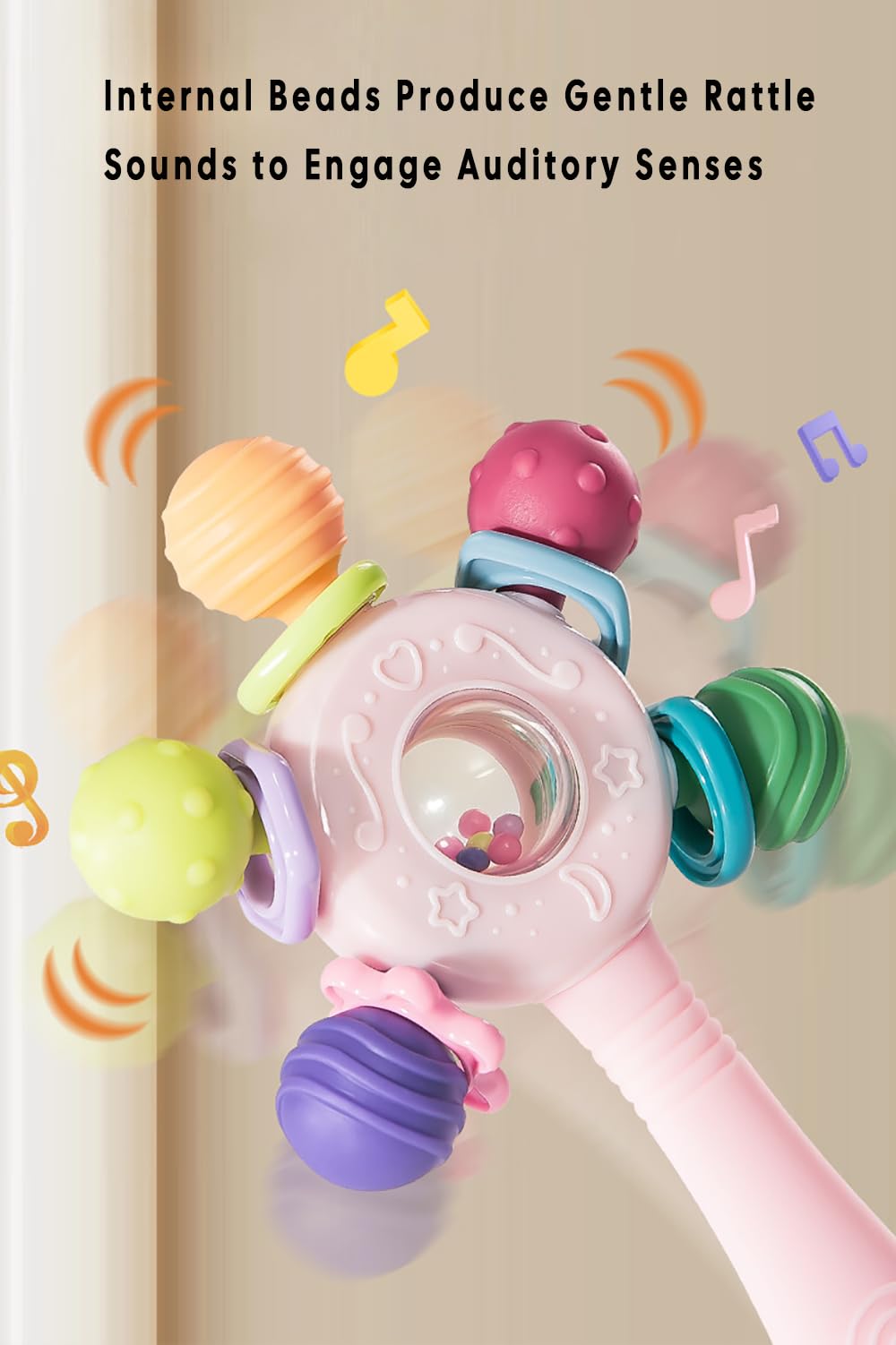 Baby Teether Toys for Babies 0 3 6 9 12 18 Months,Baby Rattle Toys,Baby Sensory Toy for 0-6 6-12 Months, Montessori Early Education,Manhattan Ball,Grasp Training Toy,Suction Cup Toys(Pink)