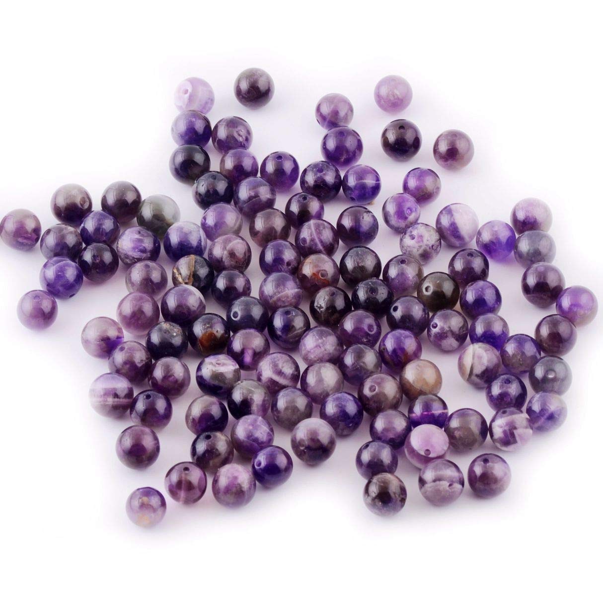 Natural Stone Beads 100pcs 10mm Amethyst Round Genuine Real Stone Beading Loose Gemstone Hole Size 1mm DIY Smooth Beads for Bracelet Necklace Earrings Jewelry Making (Amethyst, 10mm)