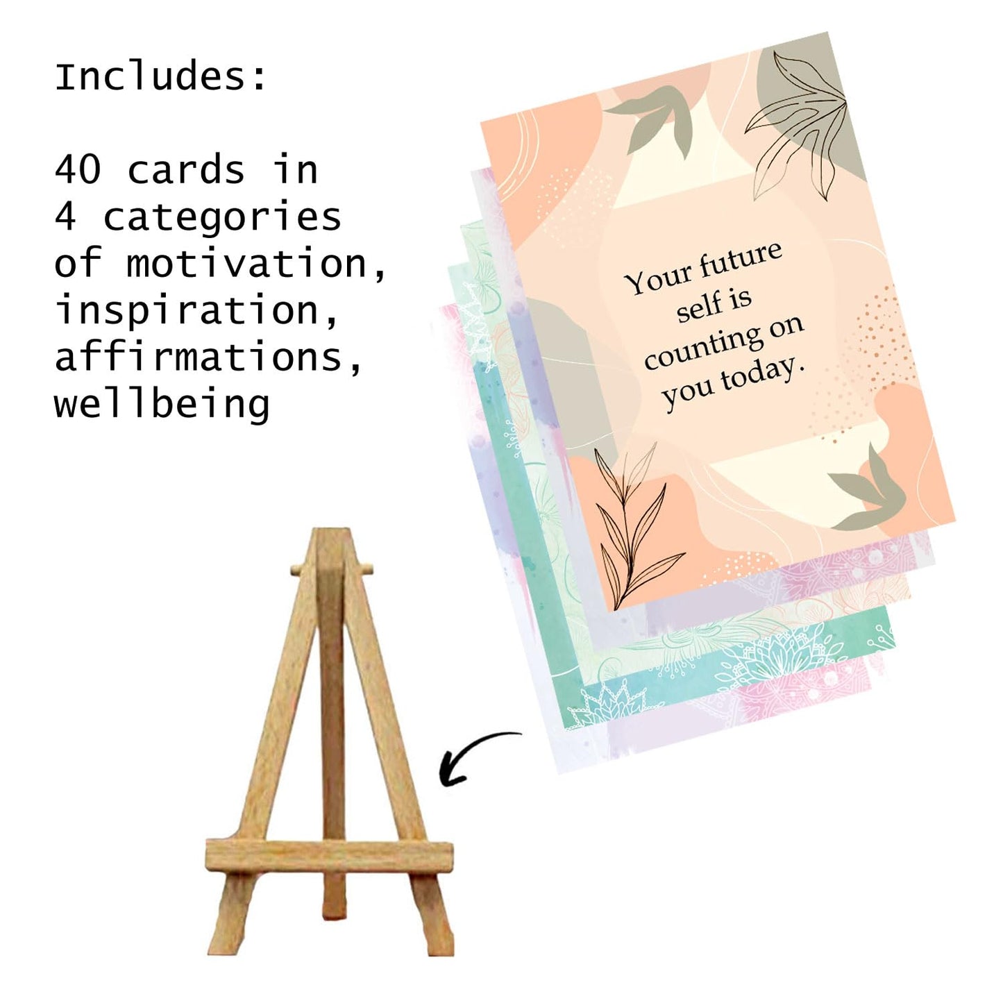 exciting Lives Positive Motivational Cards with Inspirational Quotes & Wooden Easel – 40 Daily Affirmation Desk Cards for Confidence, Mindfulness & Self-Growth