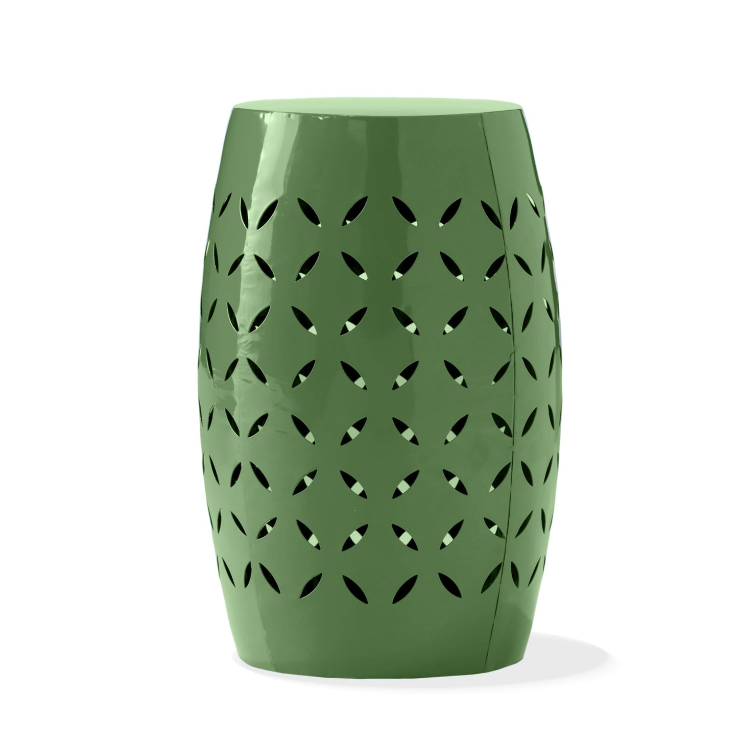 Christopher Knight Home Hayon 17.75'' Small Outdoor Side Table, Metal Outdoor Stool, Lace Cut Iron End Table, Hollow Drum Round Side Table, Decorative Garden Stool with Cutout Design, Green