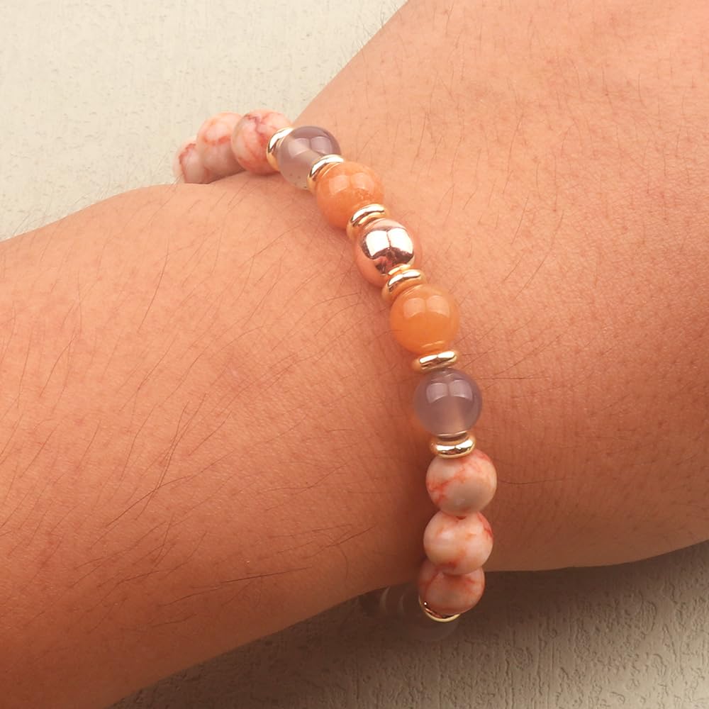KSQS Healing Stone Bead Bracelet for Women, Natural Gemstones Balance Protection Bracelet, Spiritual Crystal Beads Bracelet Anxiety Relief with Meaning Card(#24)
