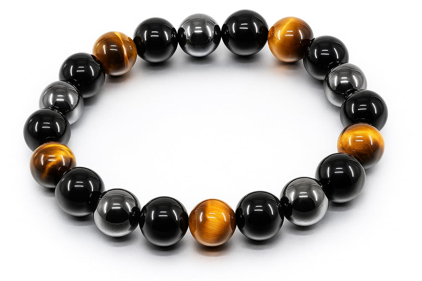Handmade Triple Protection Bracelet – Tiger Eye, Hematite & Obsidian 8mm Natural Crystal Beads, Healing Natural Stones for Strength, Energy & Balance, Men & Women, 7.48 Inches – Supports Chakra Healing