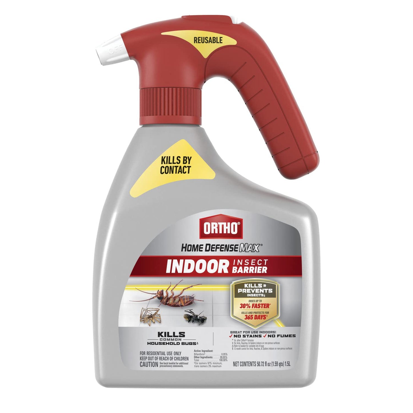 Ortho Home Defense Max Indoor Insect Barrier Battery-Powered Sprayer - Ready-To-Use Indoor Bug Spray, Kills Ants, Roaches, Spiders, Fleas and Ticks, 1.5 L