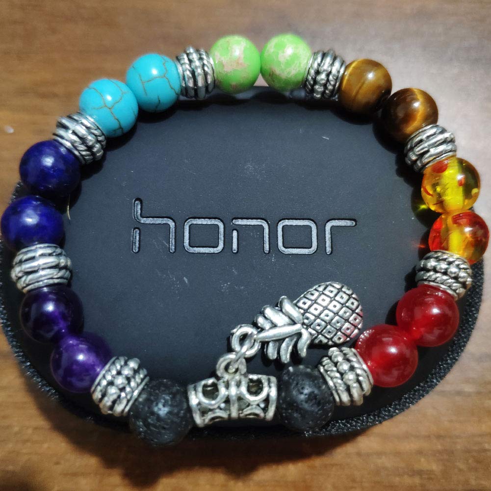 JczR.Y Essential Oil Bracelet for Women Chakra Bracelets for Women Pineapple Gemstone Beaded Stretch Bracelet Charm Handmade Energy Healing Stones Yoga Prayer Beads Fashion Jewelry(Seven Chakras)
