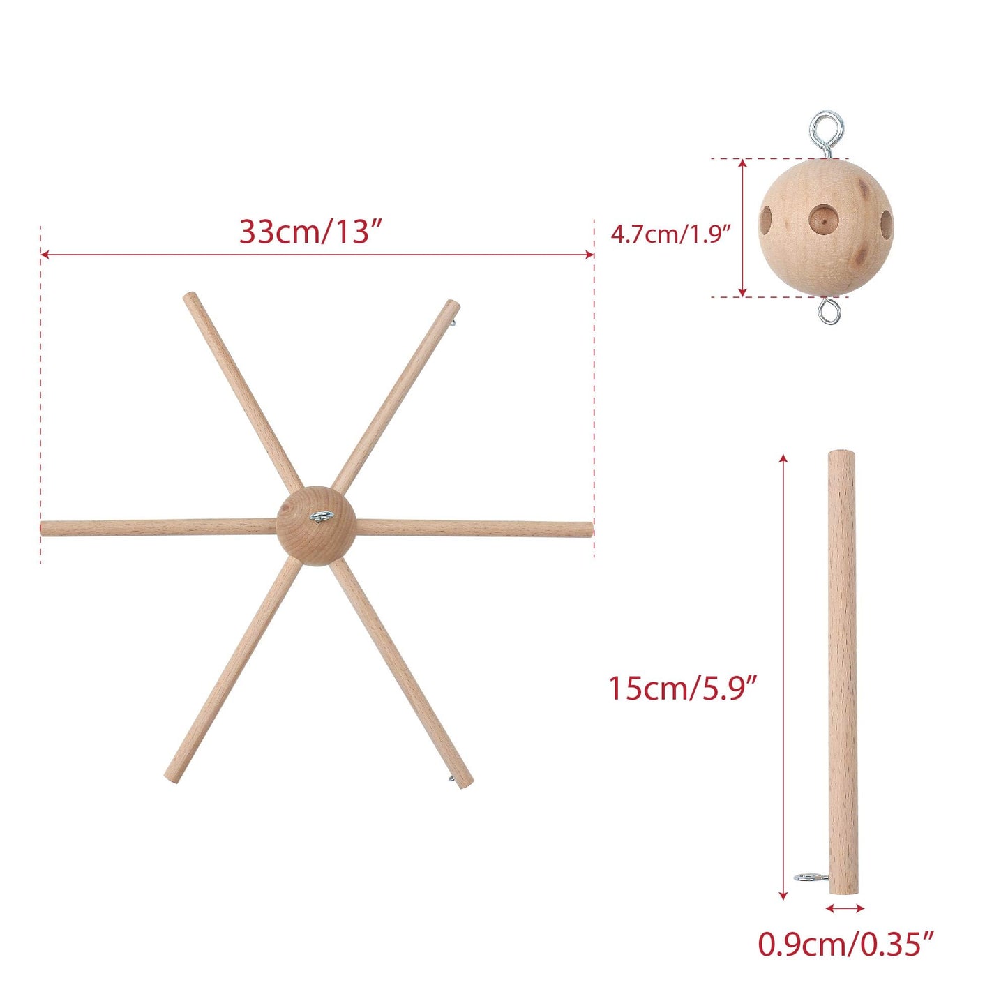 DIY Baby Mobile Kit, Hanging Frame Hanger for Crib, Decorative Natural Wooden Wind Chime Equipment for Infant Boy Girl Home Nursery Bedroom Ceiling Wall Balcony, Craft, Toy Bell Accessories Decor, N