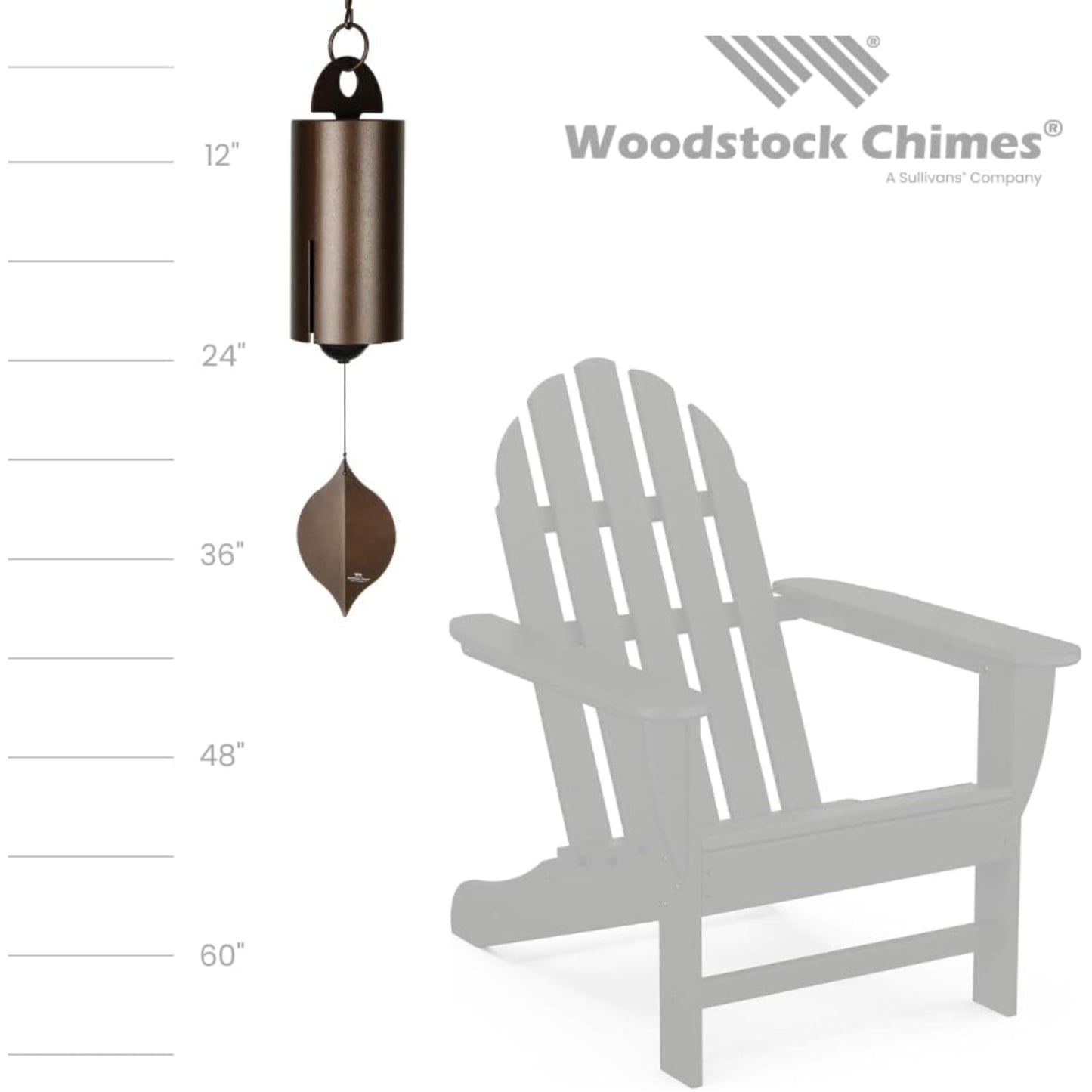 Woodstock Wind Chimes Heroic Windbell Wind Chimes for Outside, 40" Copper Large Windchime for Outdoor Garden, Patio, Porch Wind Bell, Deep Tone Sound