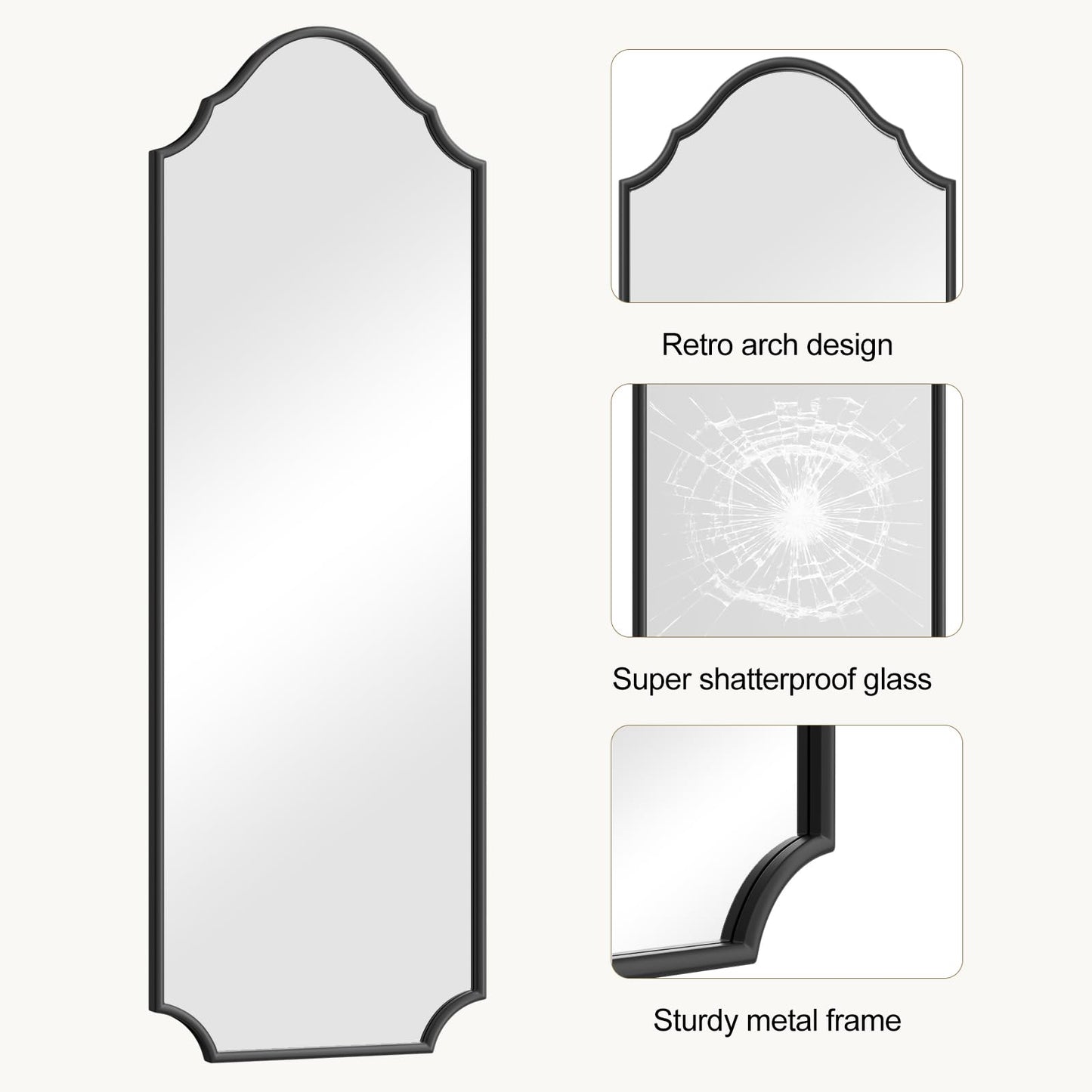WallBeyond Arched Full Length Mirror Wall Mounted, 70"x24" Black Metal Frame Full Body Mirror for Bedroom, Living Room, Hanging or Leaning Against Wall Full Size
