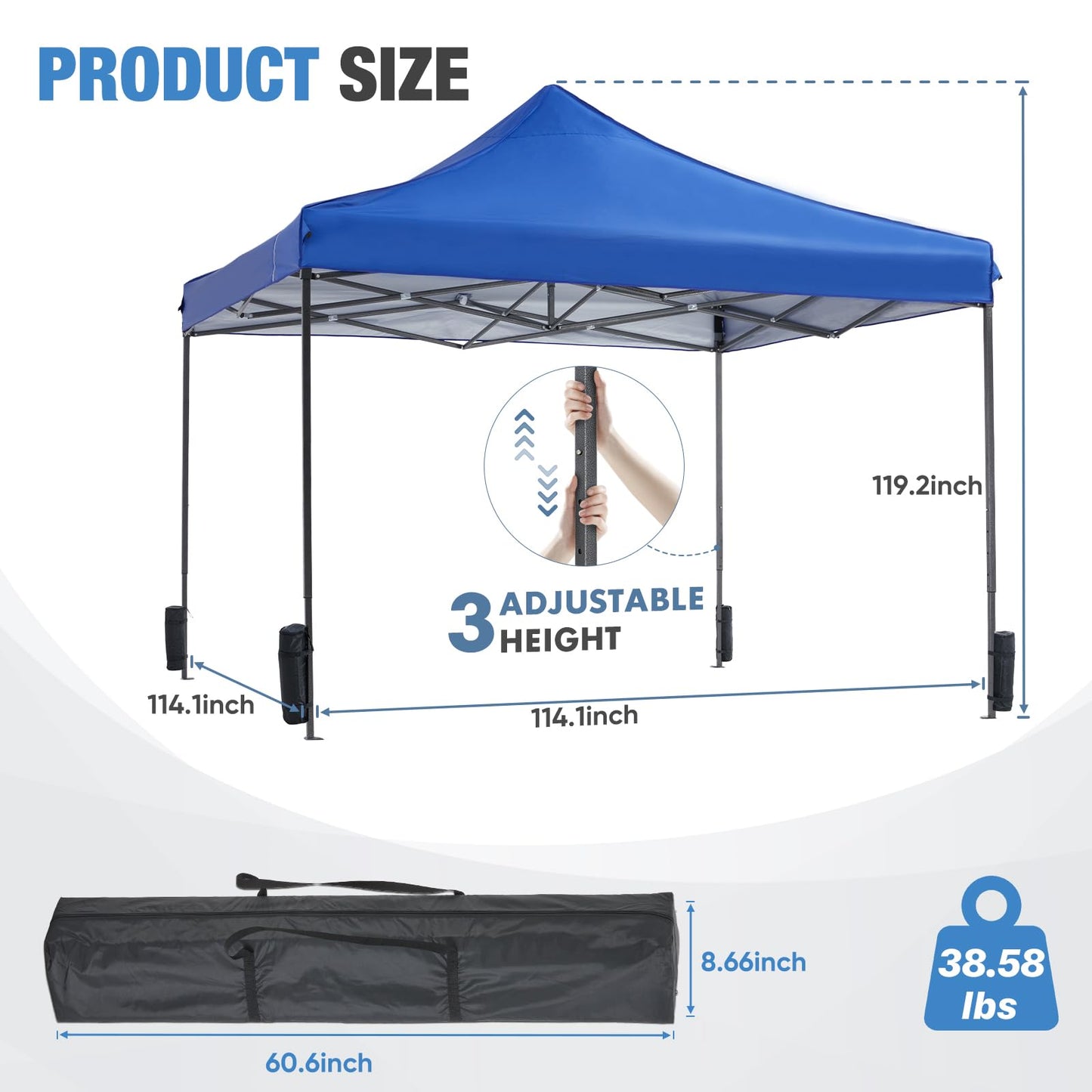 NEWBULIG 10x10 FT Pop Up Canopy, Heavy Duty Sun Shade, Portable Outdoor Shelter with Sand Bags for Camping/Beach/Backyard, Classic Blue