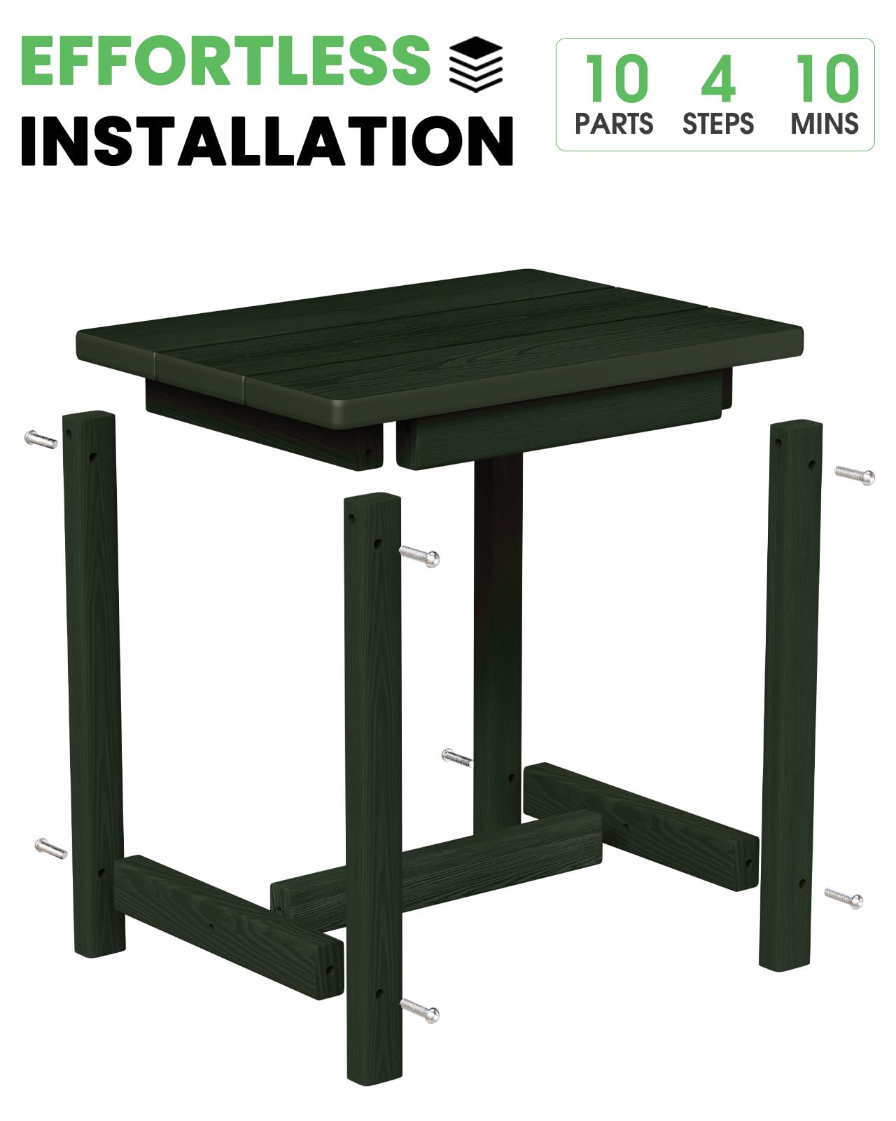 SUUNYN Outdoor Side Table, HDPE Small Outdoor Table, Adirondack Side Tables, Outside End Tables for Patio, Porch, Deck, Pool, Weather Resistant (Green)