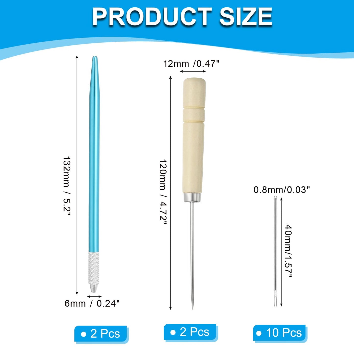 PATIKIL Doll Hair Rooting Holders Kit, 0.8mm Doll Hair Rerooting Knitting Needles with Wood Awls Crochet Hooks Doll Wig Tool for Doll Hair Making Supplies DIY Crafts, Blue