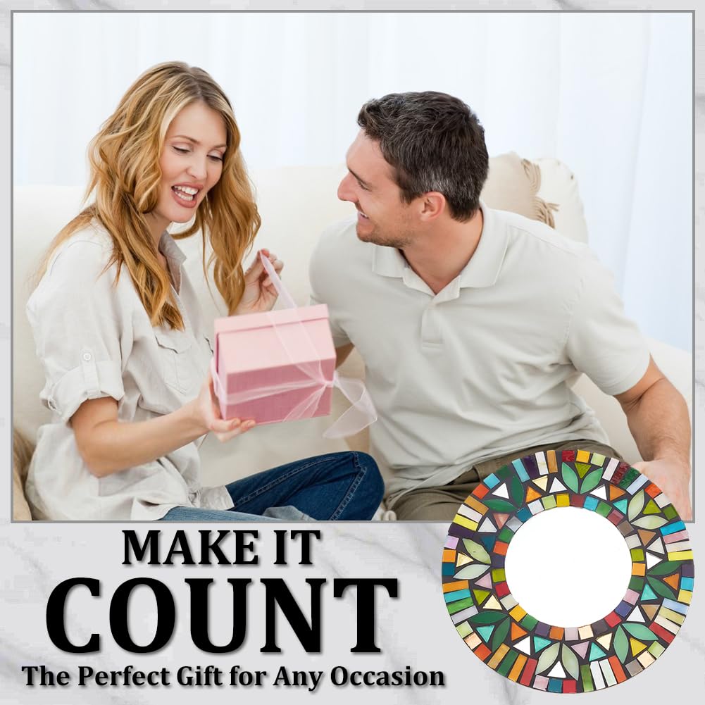 WEBEEDY Mosaic Mirror Kit Mosaic Craft Kits for Adults DIY Mirror Kit Mosaic Tile Craft Flower Mirror Mosaic Set DIY Creative Ceramic Mosaic Tiles for DIY Mosaic Christmas Valentine's Day Unique Gift