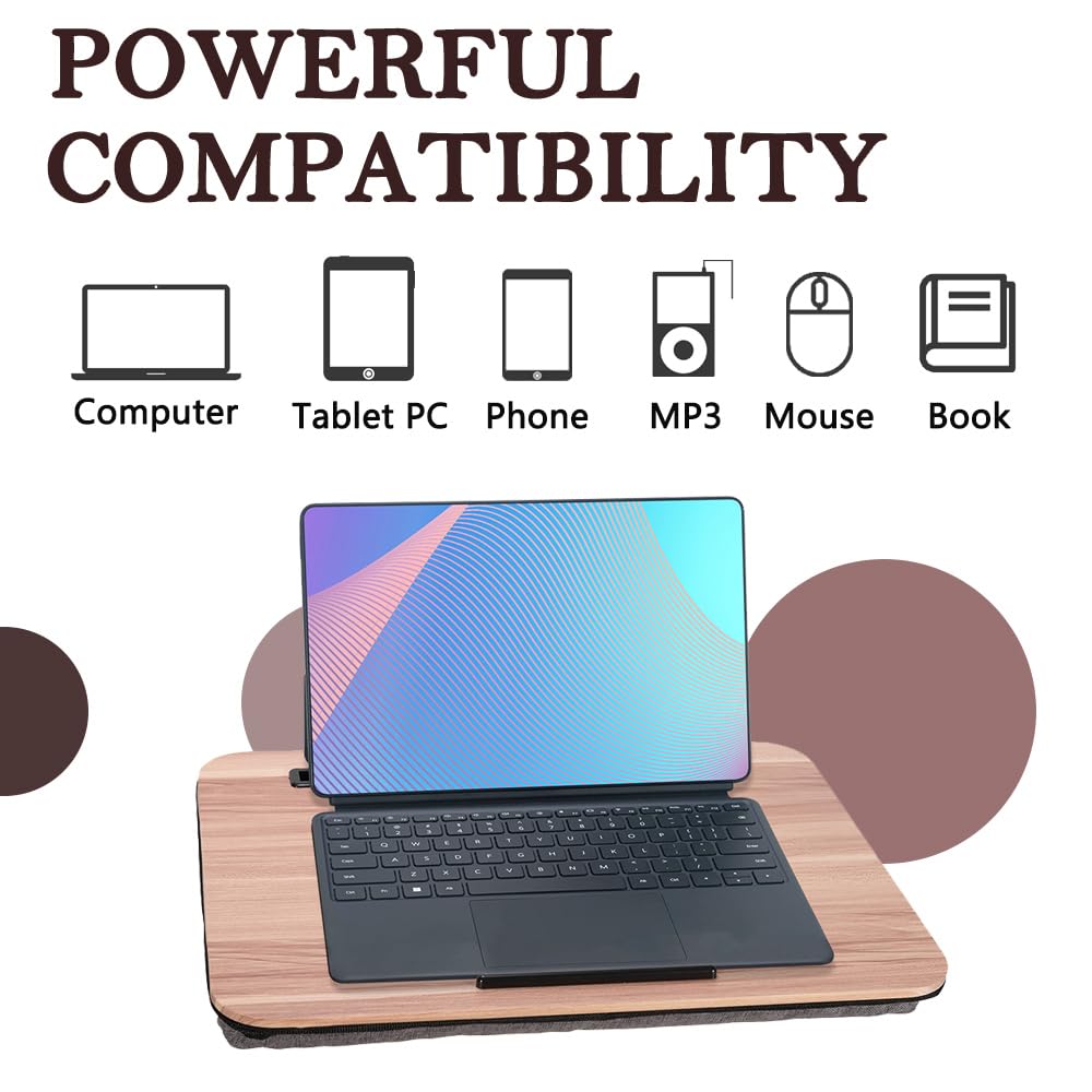 Portable Laptop Desk Fits Up to 16“ Laptops, with Tablet Slot, Built-in Cushion, Great for Home & Office,Lap Desk for Laptop,Lap Desk with Cushion (Warm Brown, Medium)