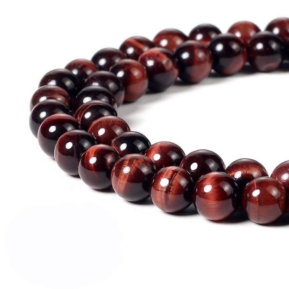 Natural Stone Beads 100pcs 8mm Red Tiger Eye Round Genuine Real Stone Beading Loose Gemstone Hole Size 1mm DIY Charm Smooth Beads for Bracelet Necklace Earrings Jewelry Making (Red Tiger Eye, 8mm)