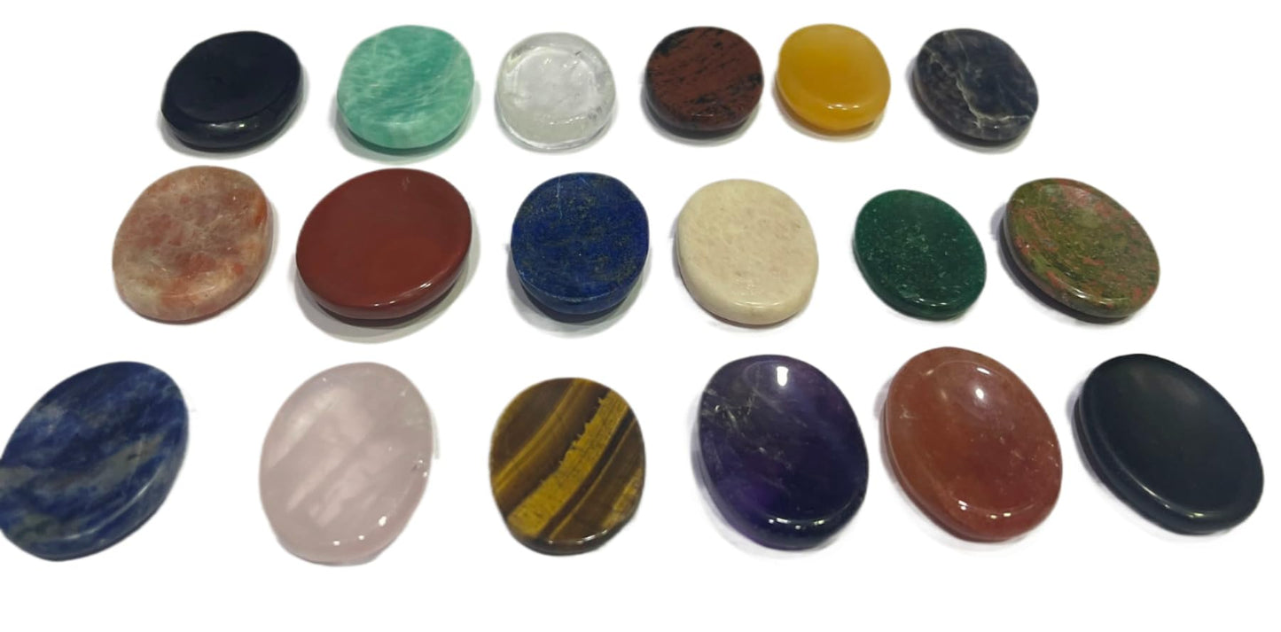 Set of 5 Assorted Thumb Worry Stones Metaphysical Gemstone Crystal Healing Reiki Men Women Gift Feng Shui Positive Energy Love Wellness Palm Stones Wicca Powerful